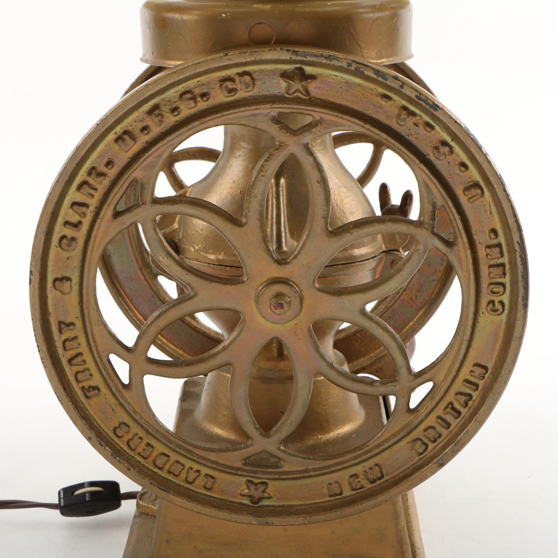 Landers, Frary & Clark Converted Coffee Grinder Table Lamp with Glass Shade