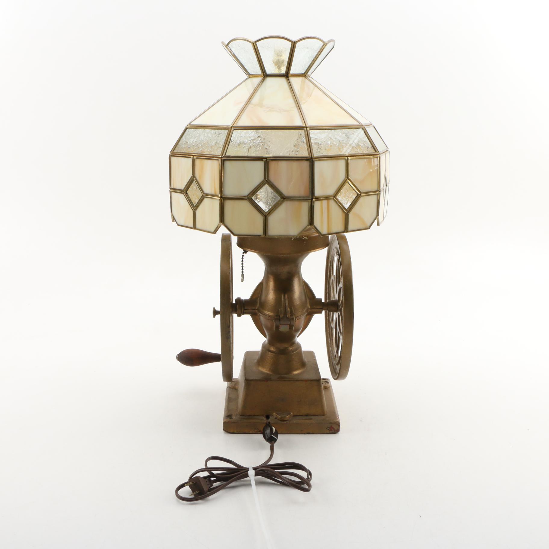 Landers, Frary & Clark Converted Coffee Grinder Table Lamp with Glass Shade