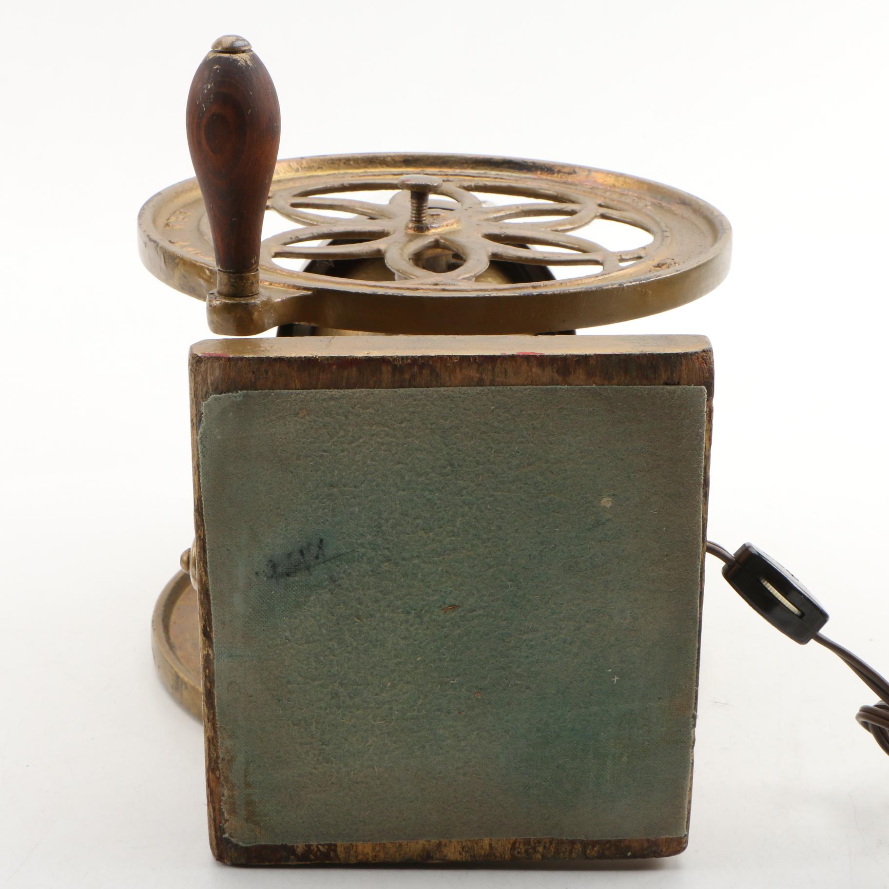 Landers, Frary & Clark Converted Coffee Grinder Table Lamp with Glass Shade