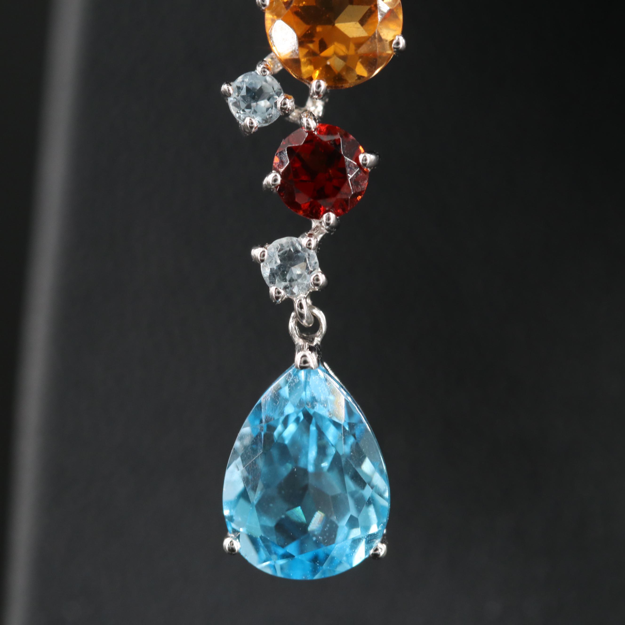 14K White Gold Peridot, Aquamarine and Gemstone Drop Earrings