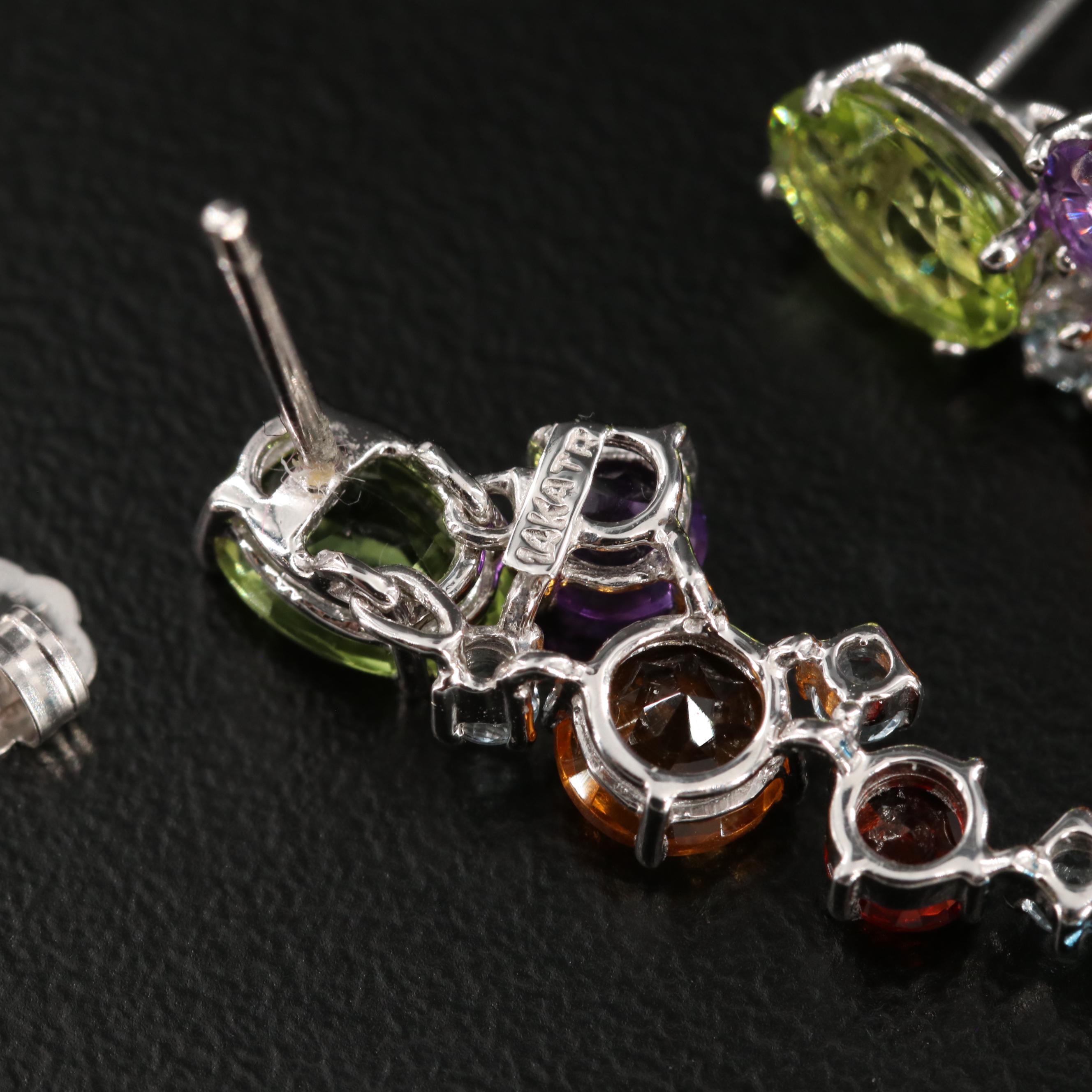 14K White Gold Peridot, Aquamarine and Gemstone Drop Earrings