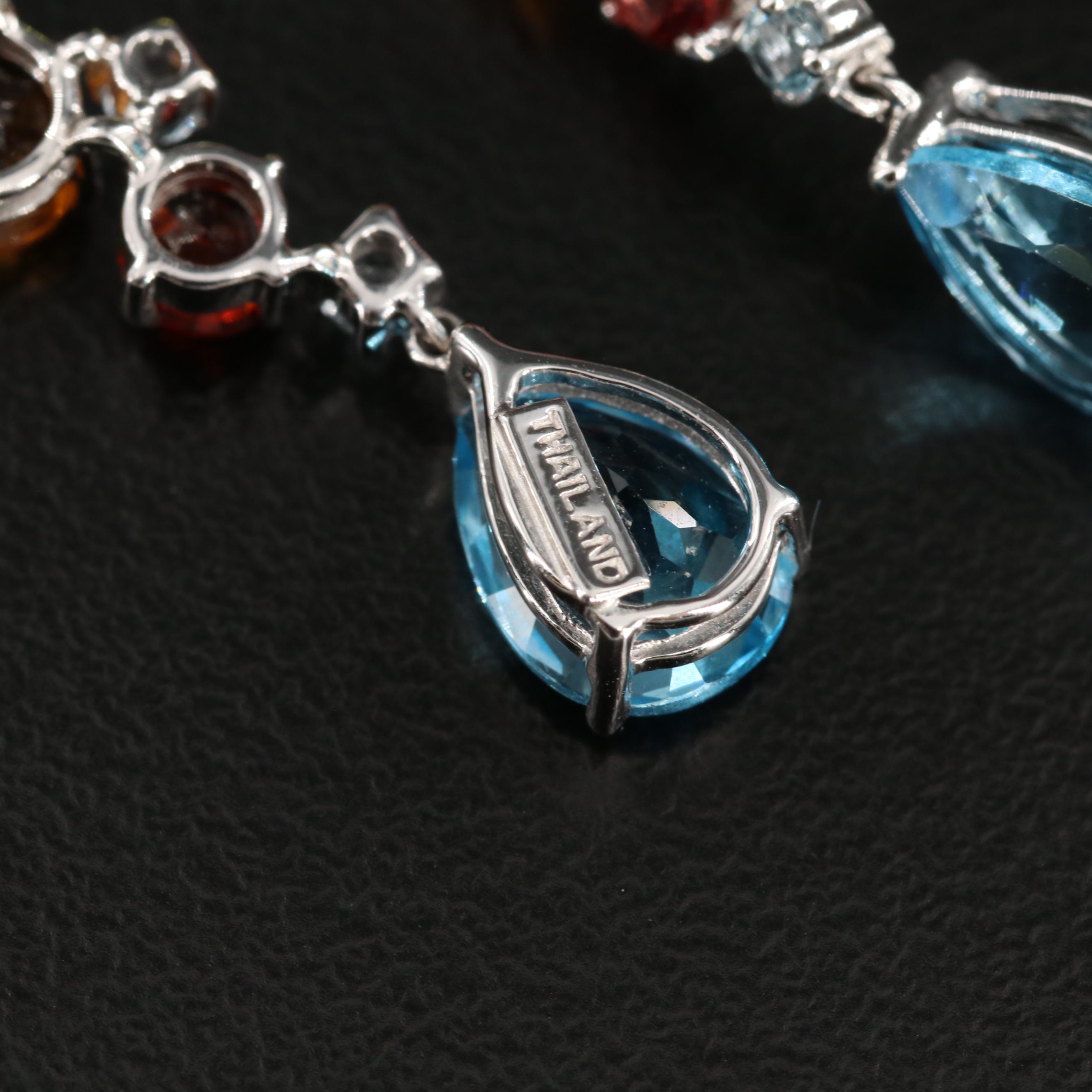 14K White Gold Peridot, Aquamarine and Gemstone Drop Earrings