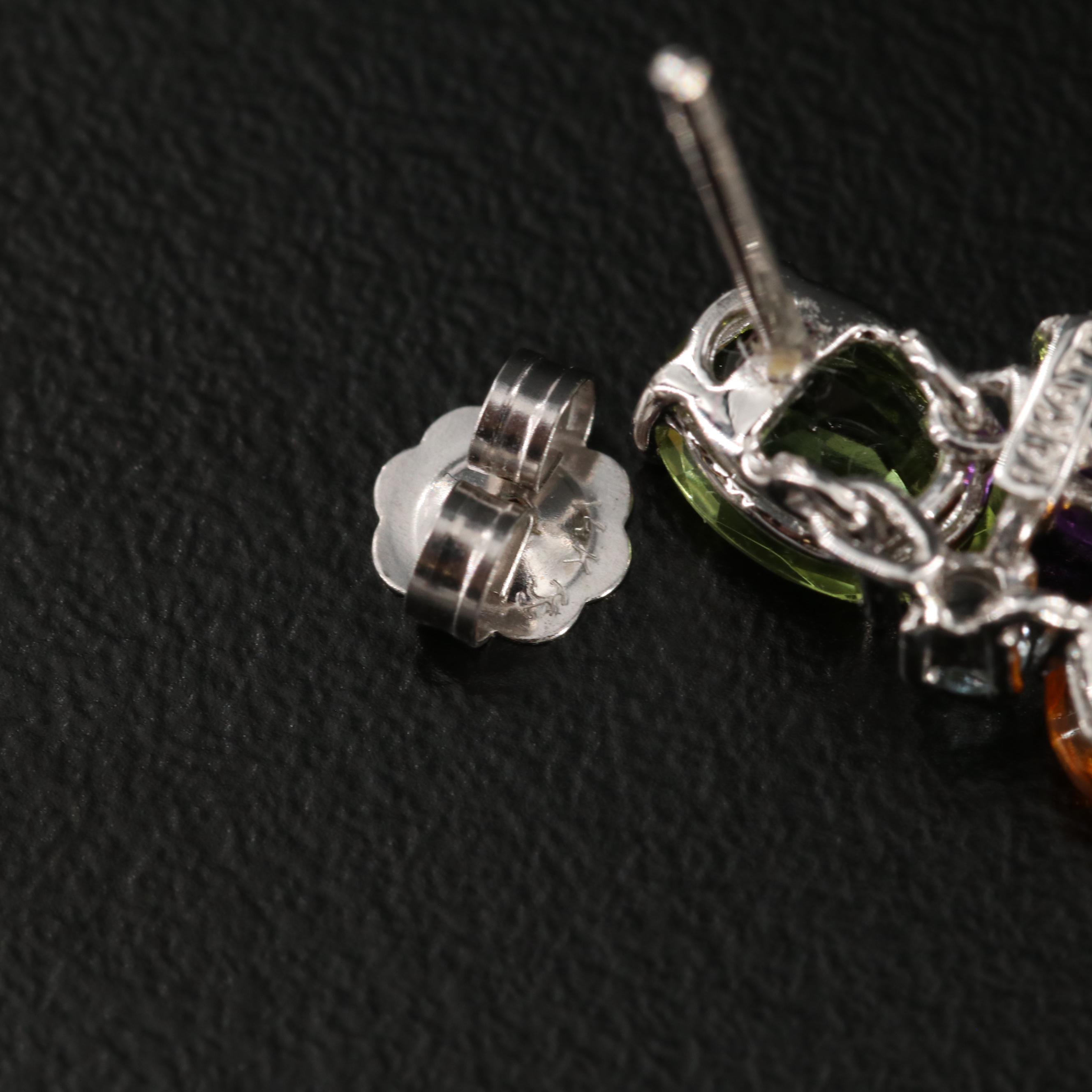 14K White Gold Peridot, Aquamarine and Gemstone Drop Earrings
