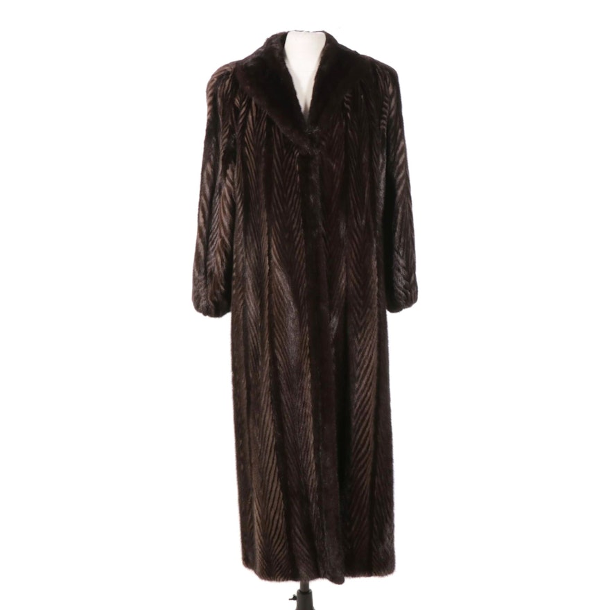 Herringbone Corded Mink Fur Full-Length Coat