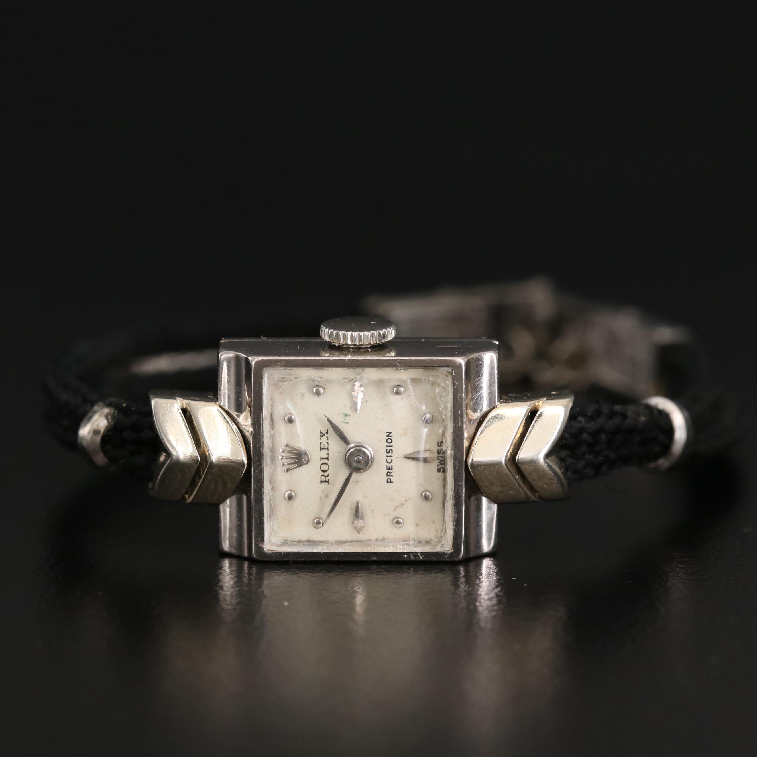 Vintage Rolex Precision 18K Gold Stem Wind Watch, Circa 1950