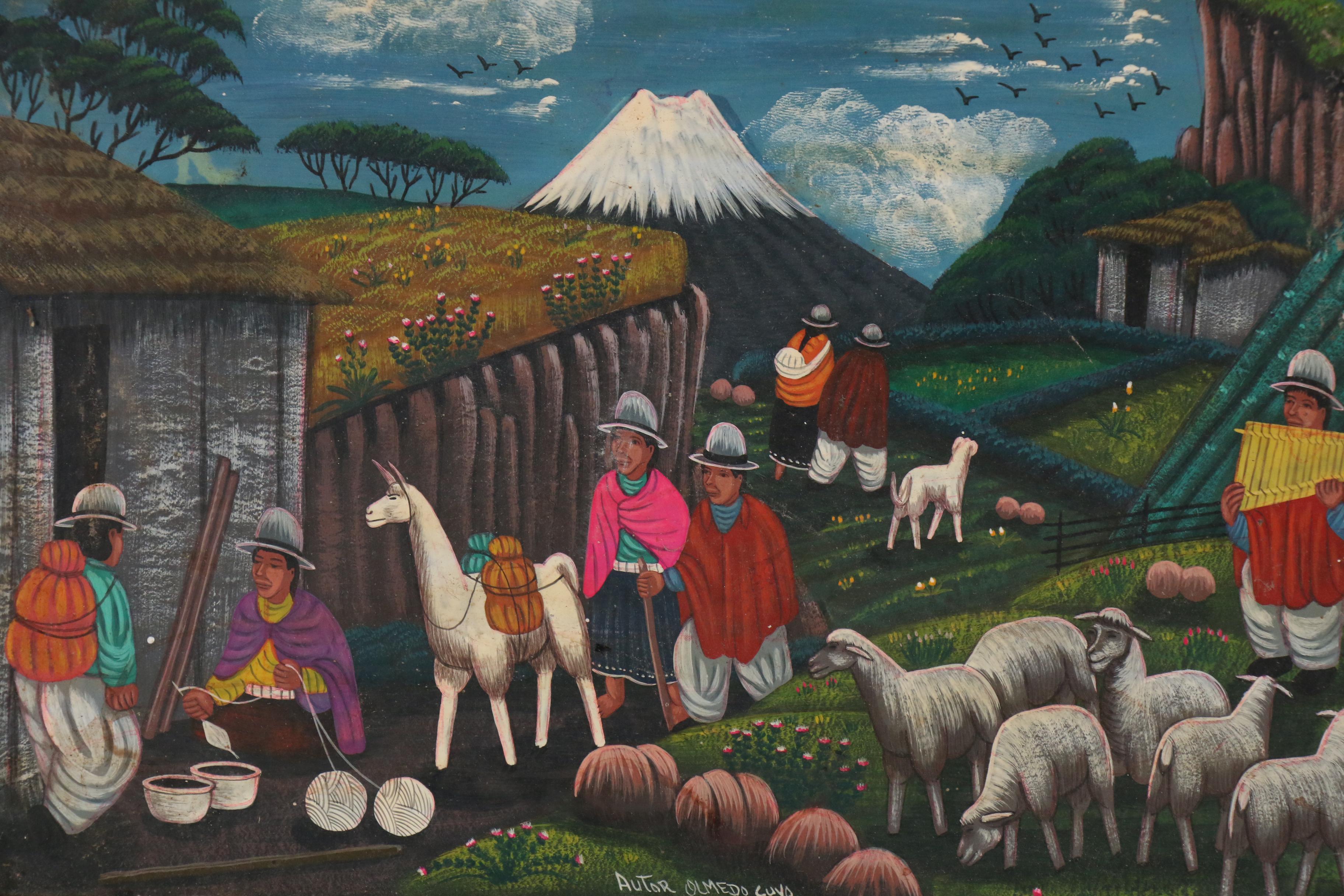 Ecuador Tigua Folk Art Paintings on Sheepskin