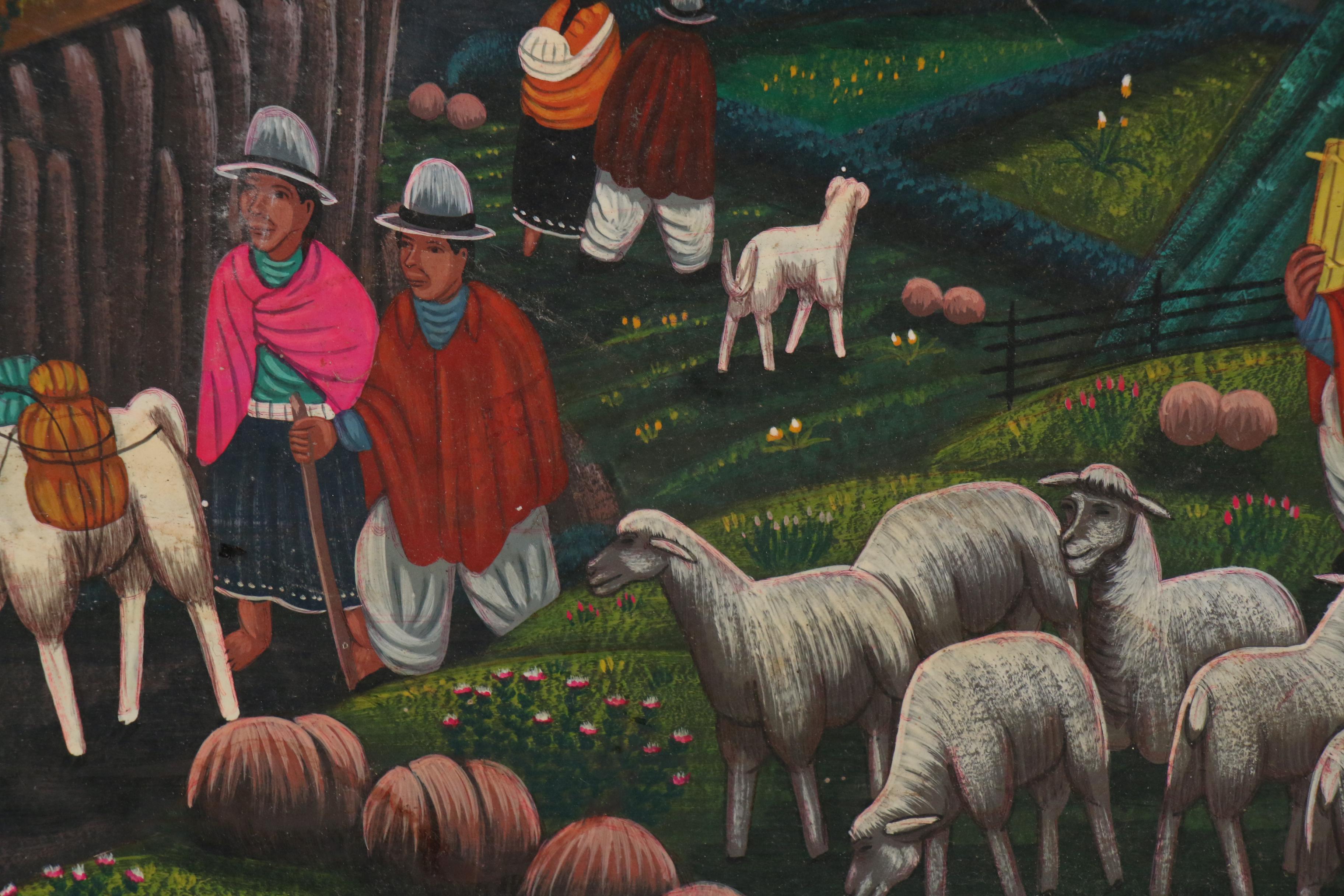Ecuador Tigua Folk Art Paintings on Sheepskin
