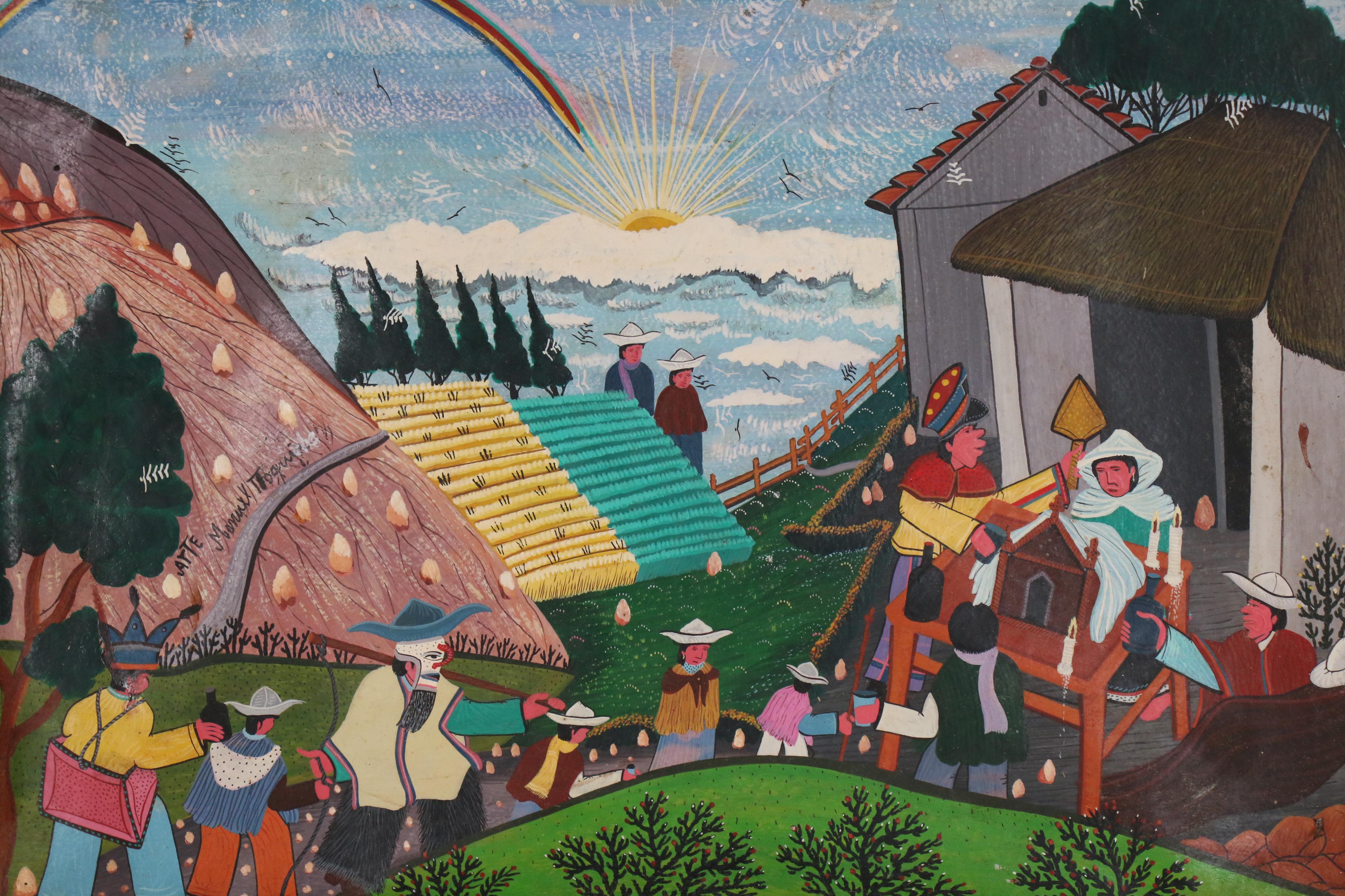 Ecuador Tigua Folk Art Paintings on Sheepskin