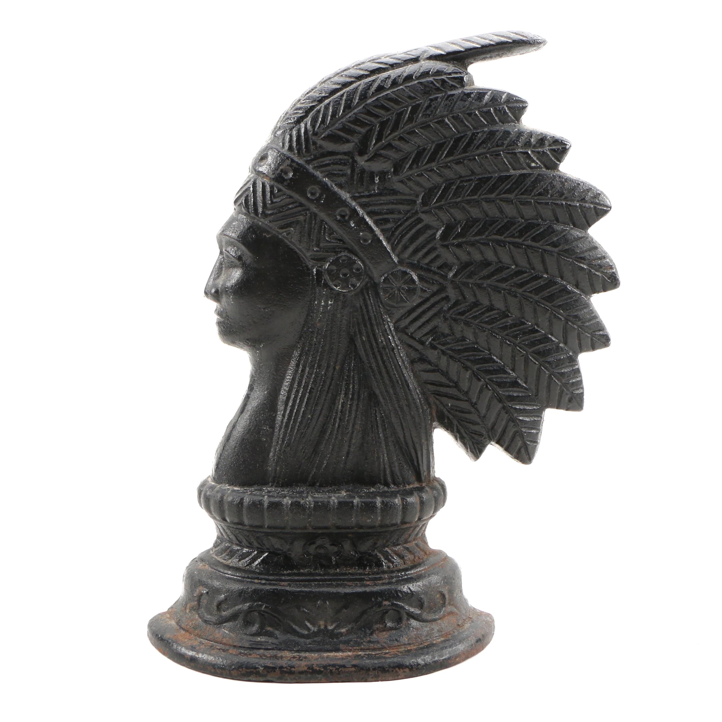 Figural Native American Cast Iron Doorstop, Early to Mid 20th Century