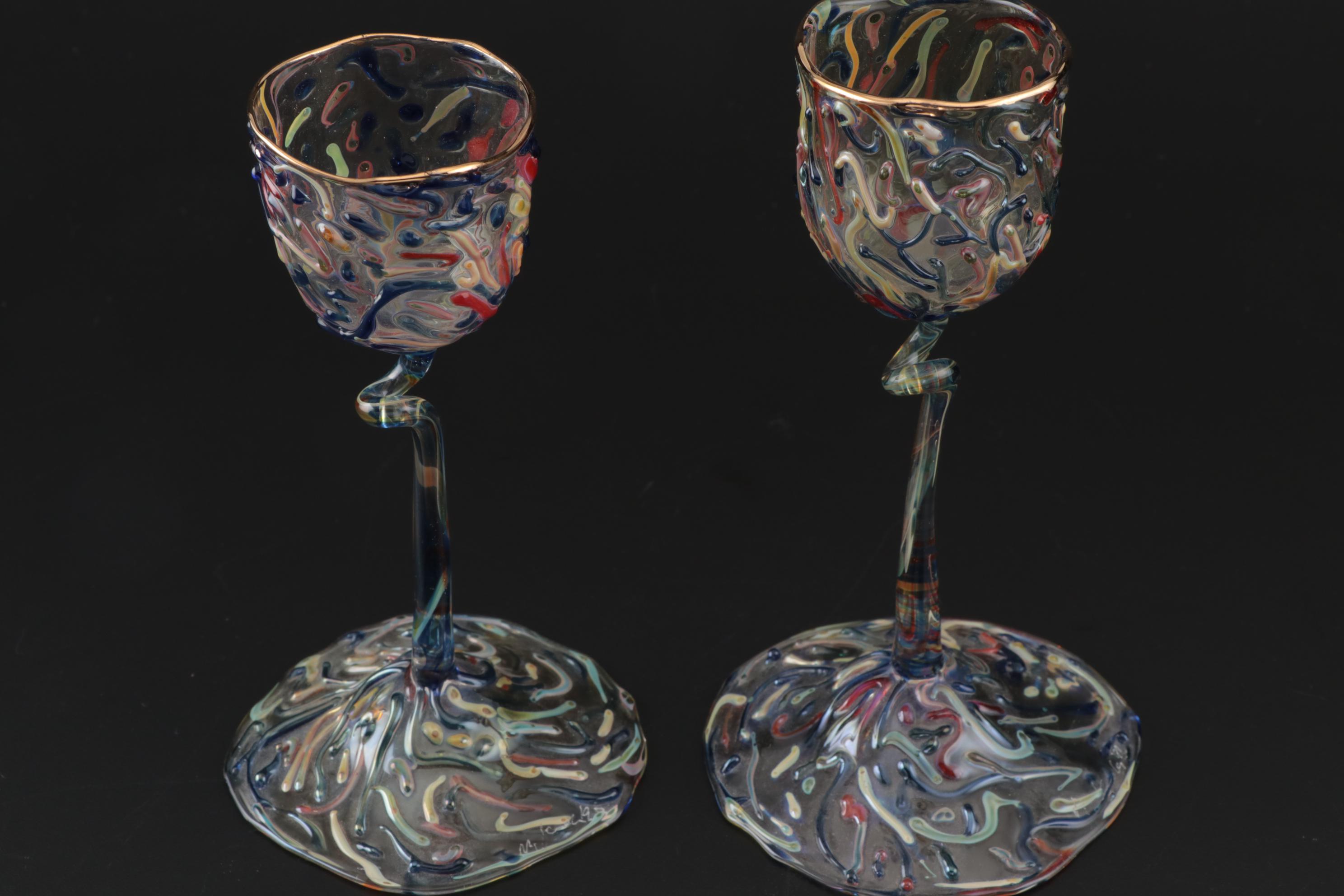 Masami Koda "Hineri" Art Glass Goblets, 1997