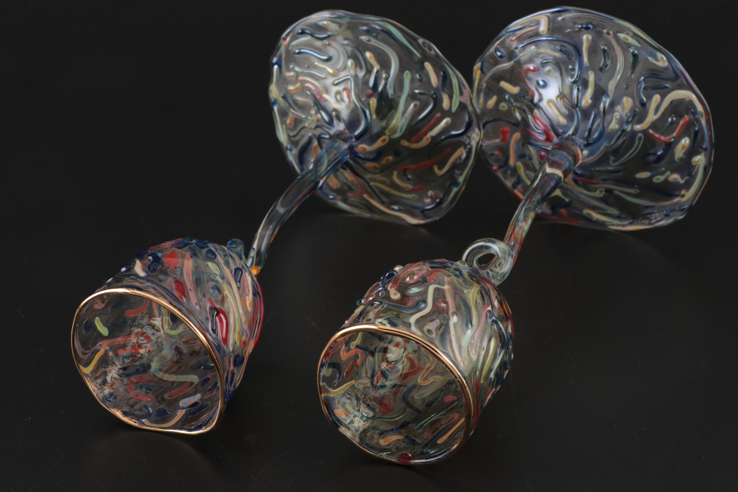 Masami Koda "Hineri" Art Glass Goblets, 1997