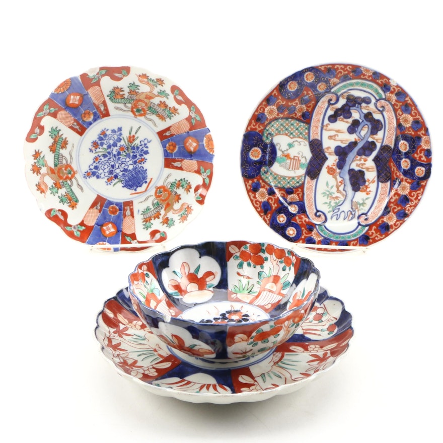 Japanese Imari Porcelain Plates and Bowl, 20th Century