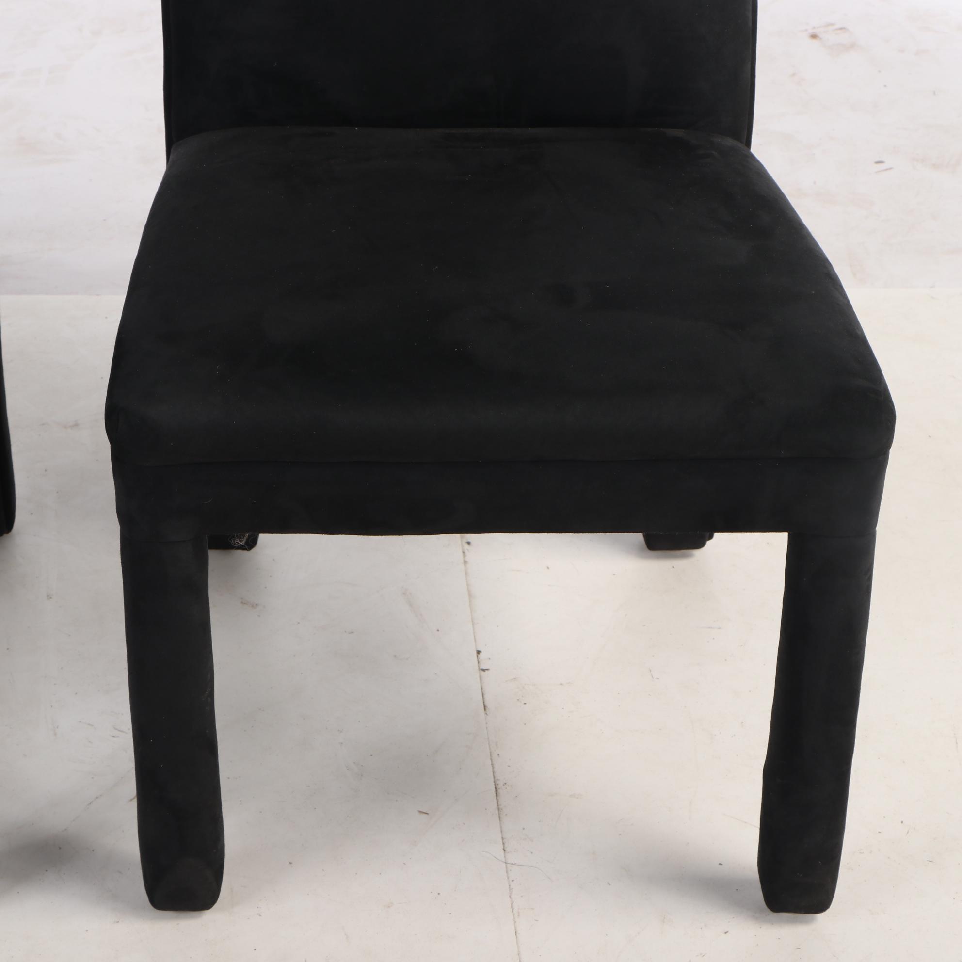 Eight Black and Tan Suede Upholstered Dining Chairs, Late 20th Century