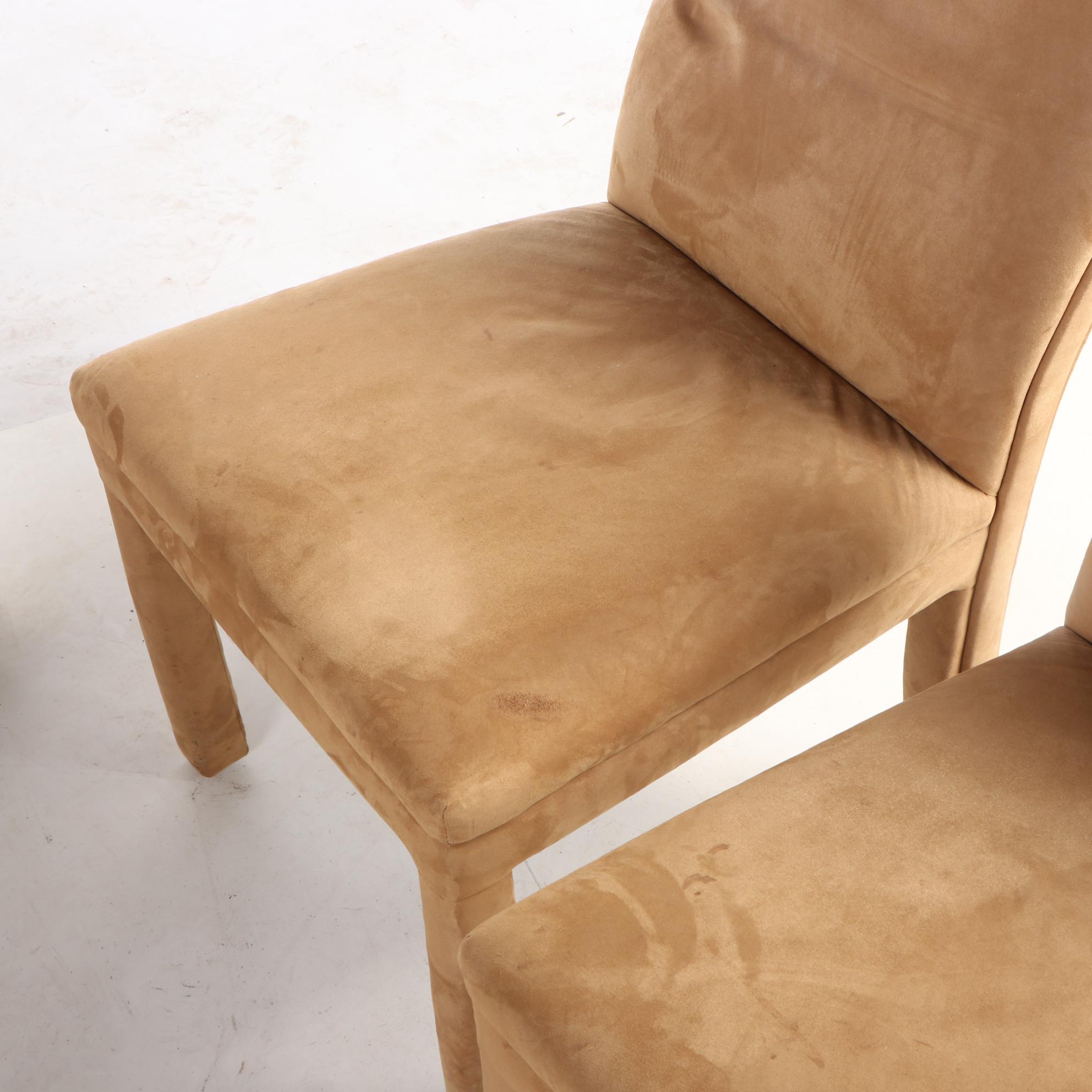 Eight Black and Tan Suede Upholstered Dining Chairs, Late 20th Century