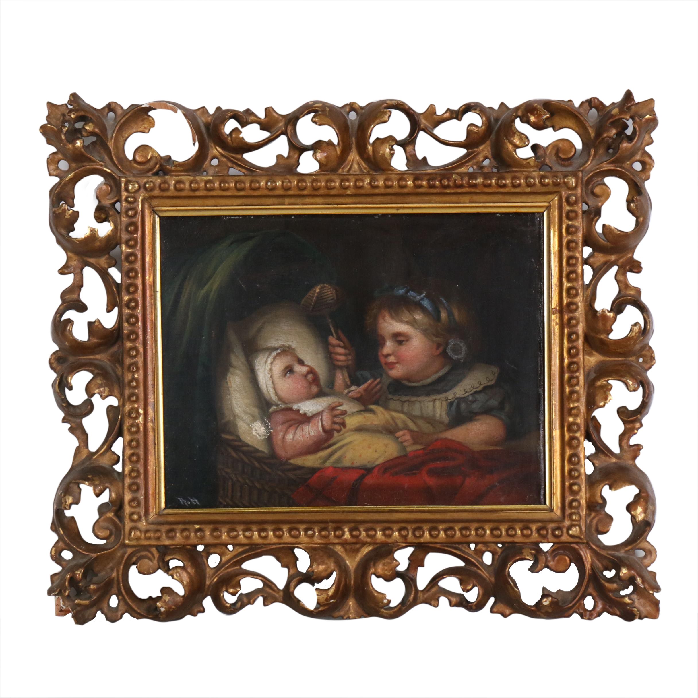 Oil Painting after Ferdinand Georg Waldmuller of Toddler and Baby