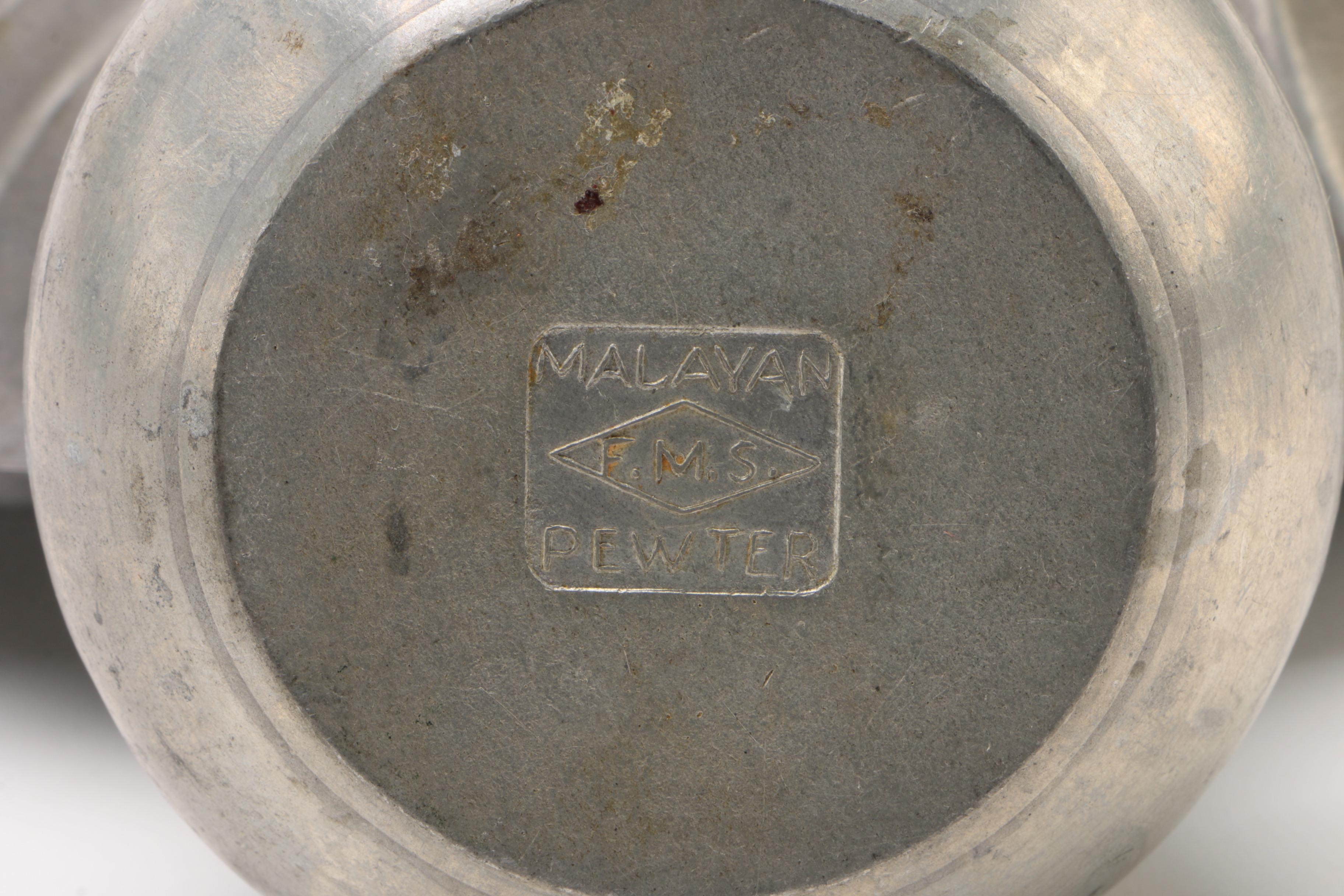 Pewter and Silver Plate Serviceware with Figural Roster Top Glass Jar, Vintage