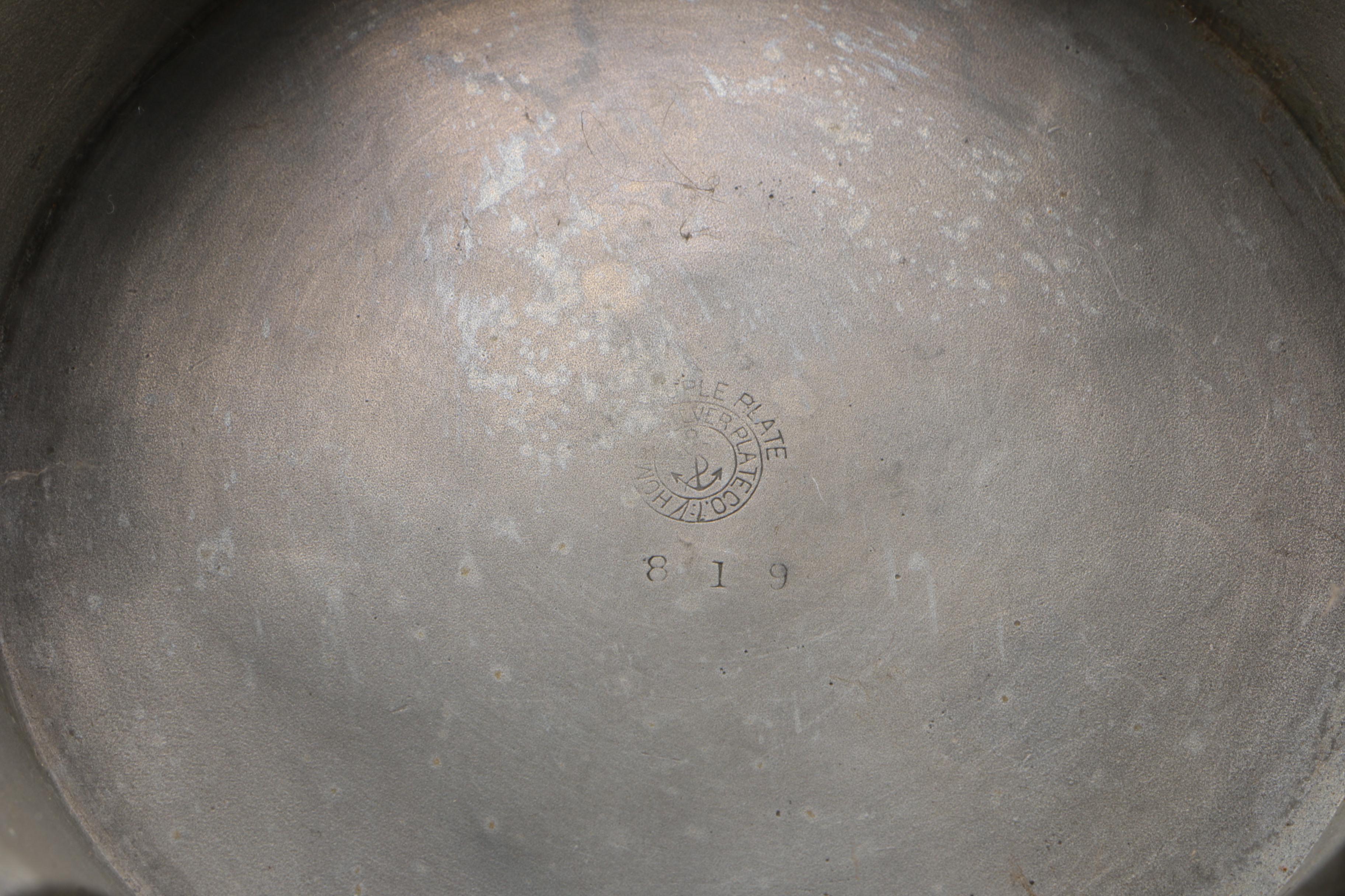 Pewter and Silver Plate Serviceware with Figural Roster Top Glass Jar, Vintage