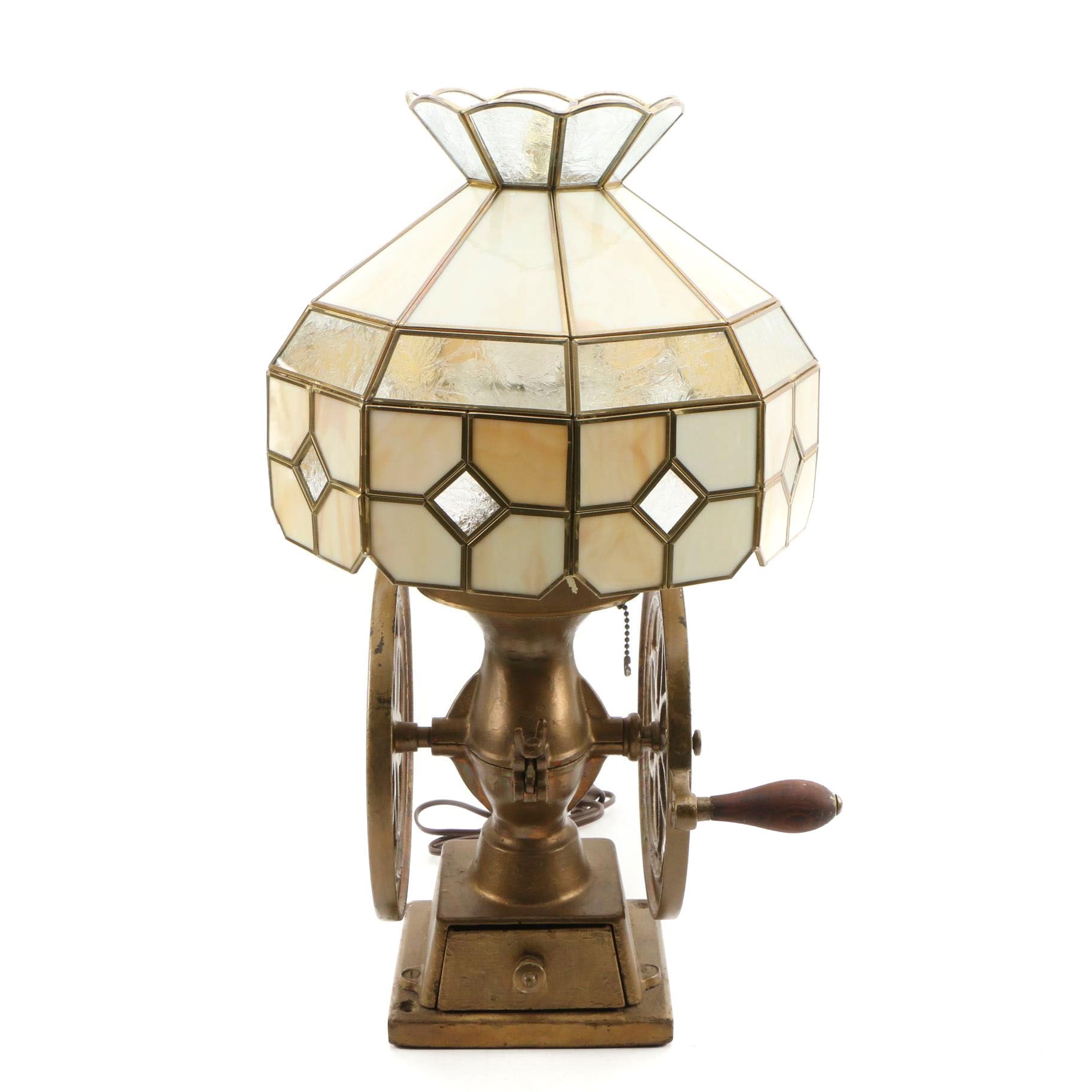 Landers, Frary & Clark Converted Coffee Grinder Table Lamp with Glass Shade
