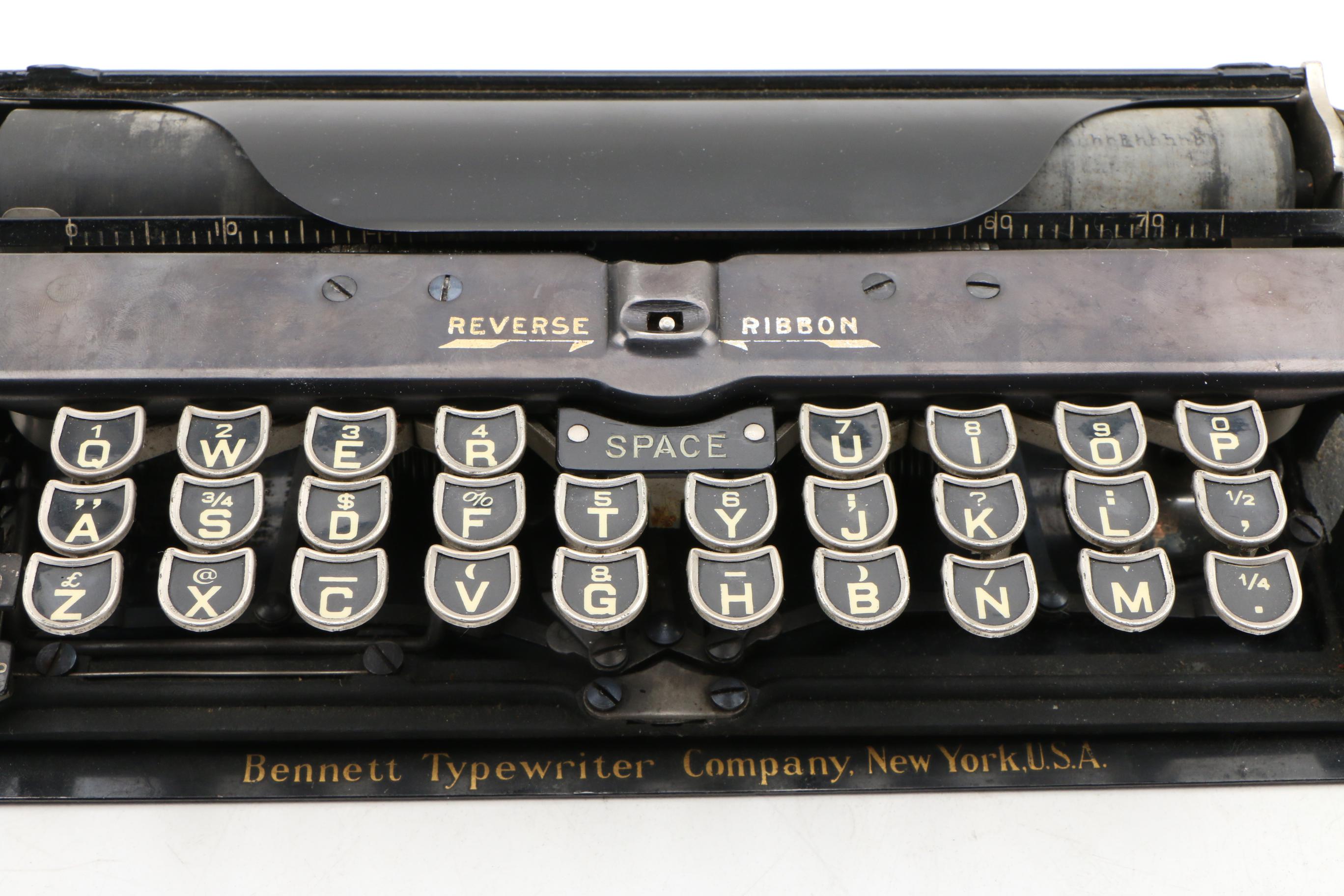 1908 Bennett Small Portable Typewriter with Leather Case
