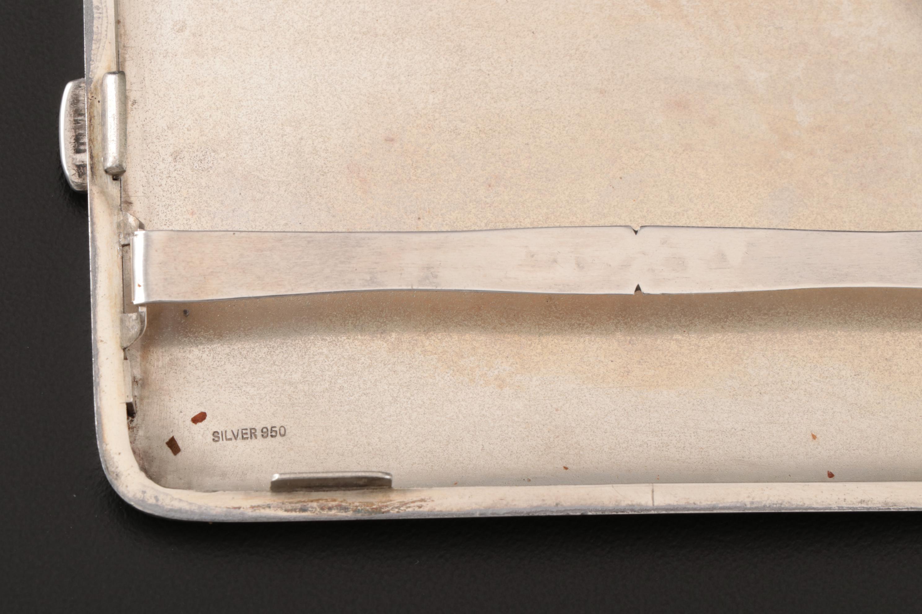 Japanese 950 Silver Cigarette Case with Rooster Motif, Early 20th Century