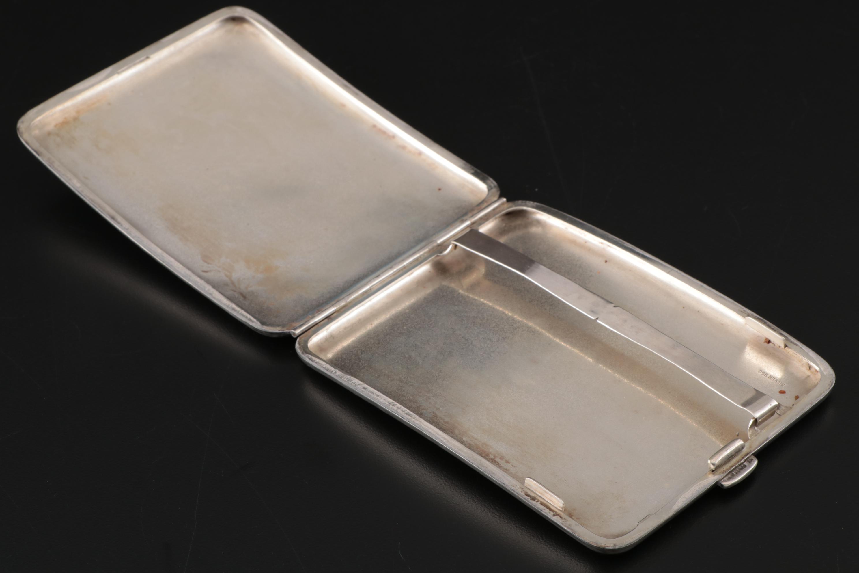 Japanese 950 Silver Cigarette Case with Rooster Motif, Early 20th Century