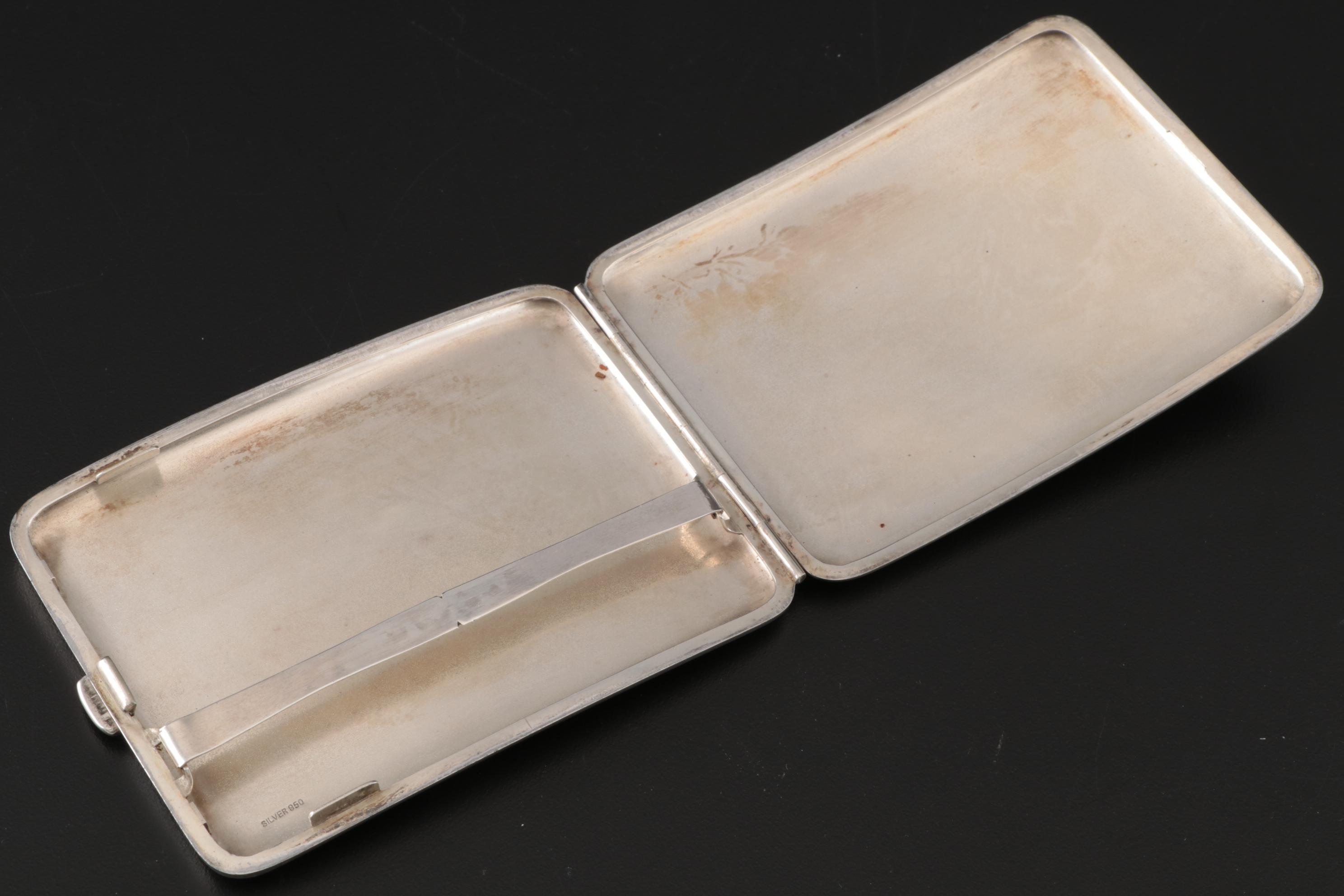 Japanese 950 Silver Cigarette Case with Rooster Motif, Early 20th Century