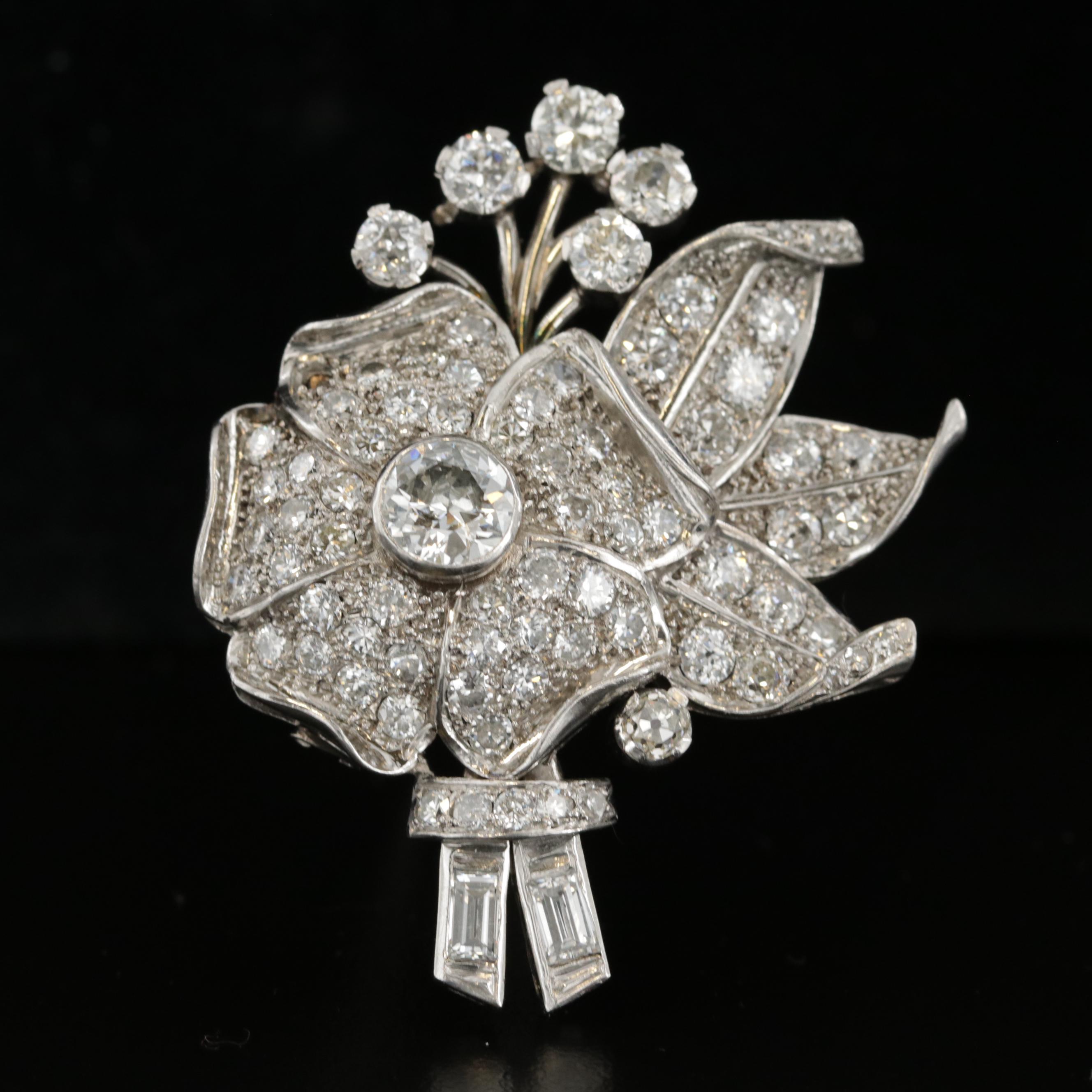 1940s Platinum 7.07 CTW Diamond Fur Clip