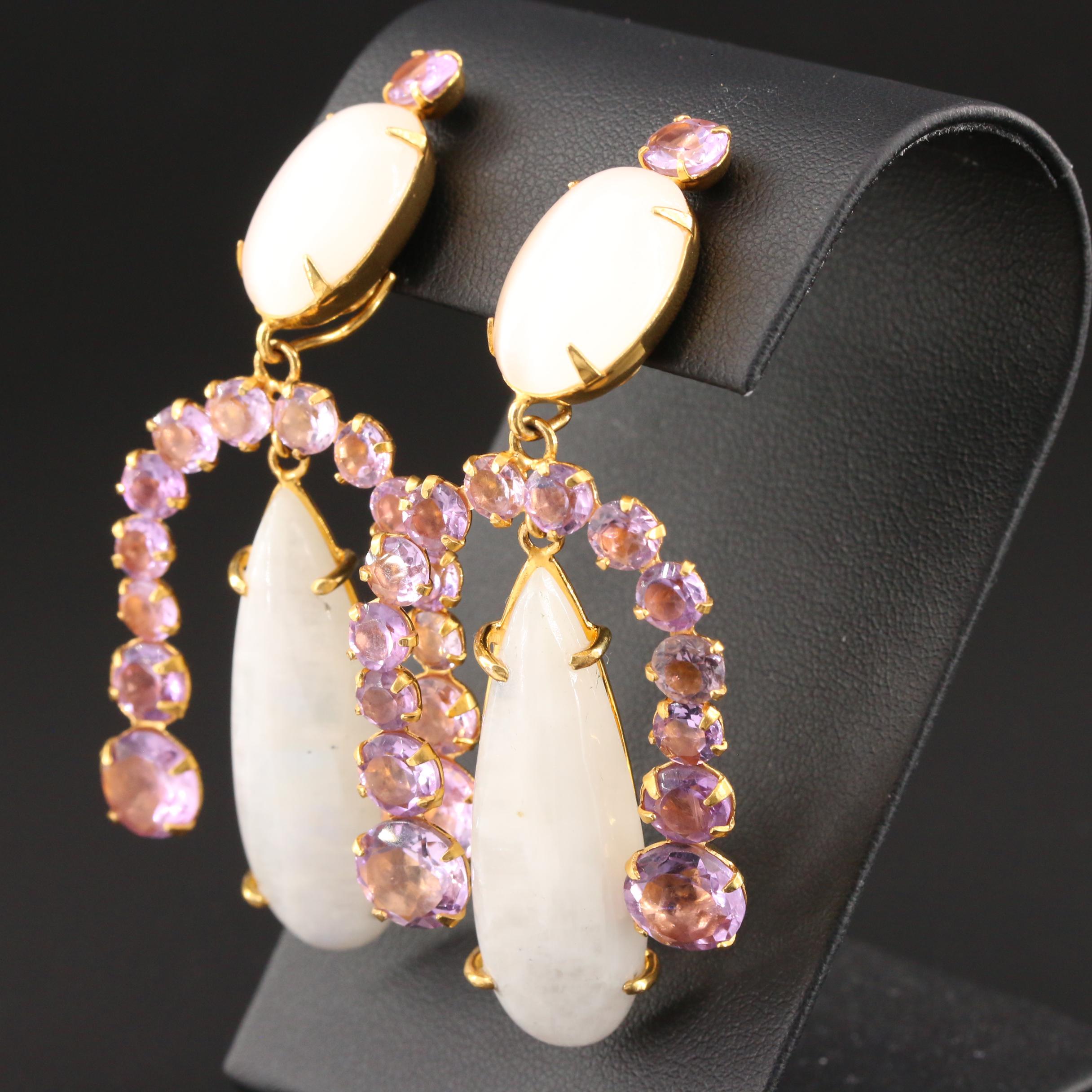 Bounkit Labradorite, Sillimanite and Spinel Dangle Earrings