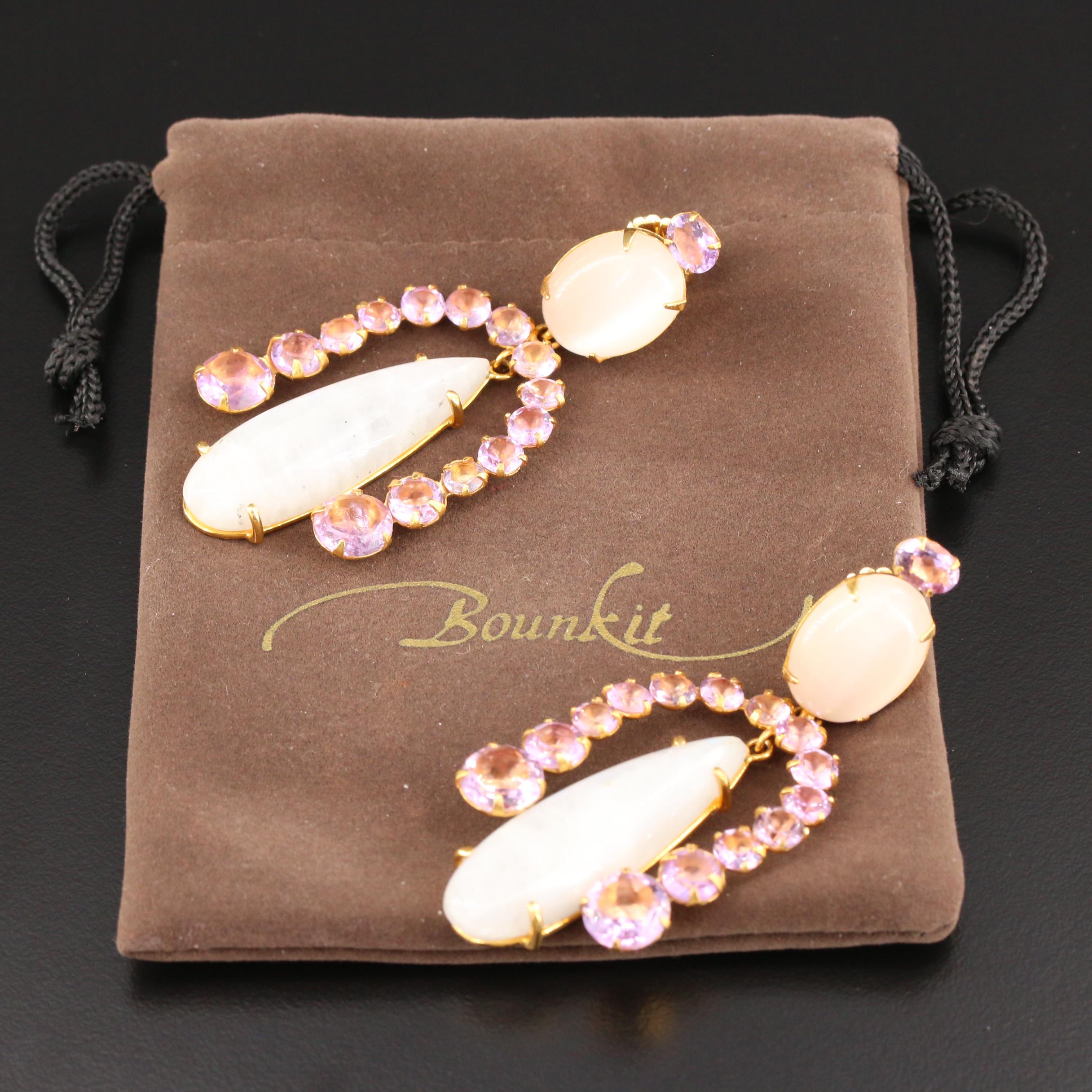 Bounkit Labradorite, Sillimanite and Spinel Dangle Earrings