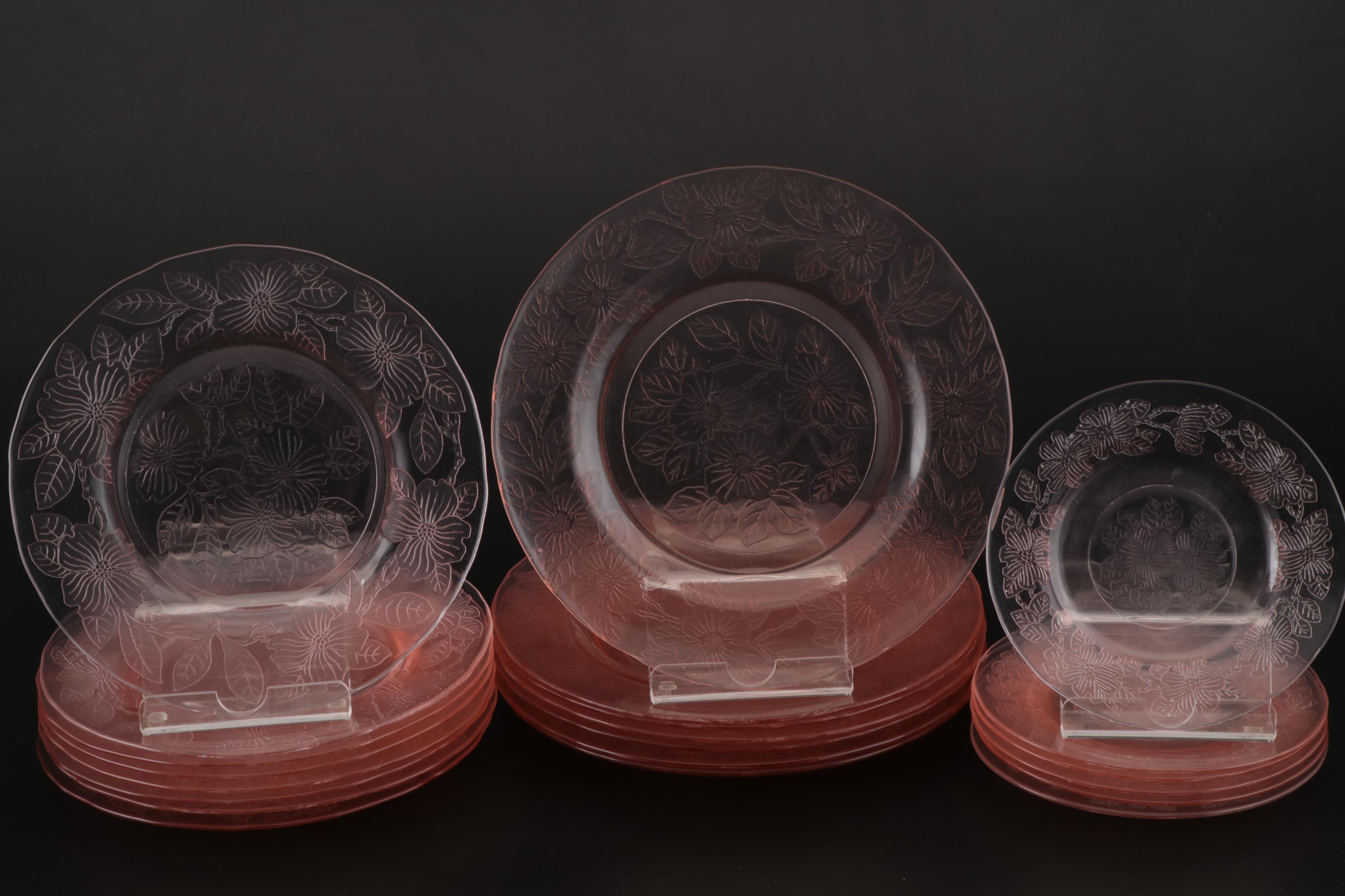 MacBeth-Evans "Dogwood" Pink Depression Glass Dinnerware Pieces, 1930s