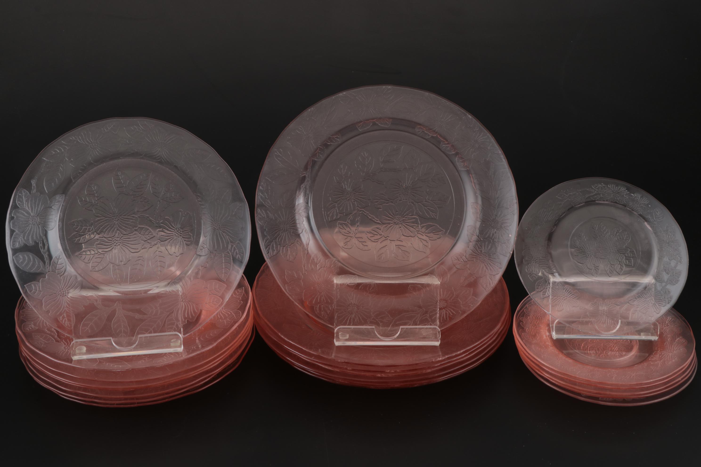MacBeth-Evans "Dogwood" Pink Depression Glass Dinnerware Pieces, 1930s