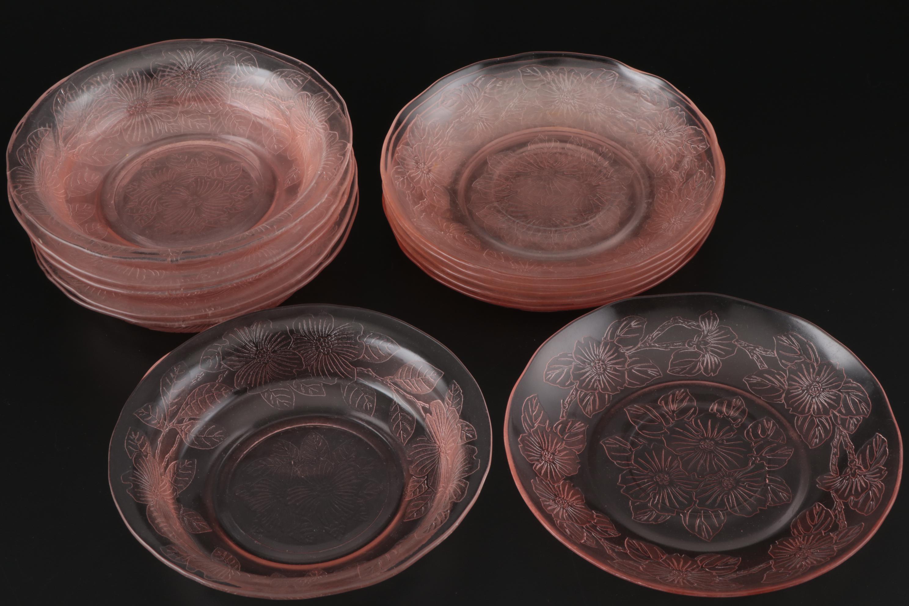 MacBeth-Evans "Dogwood" Pink Depression Glass Dinnerware Pieces, 1930s