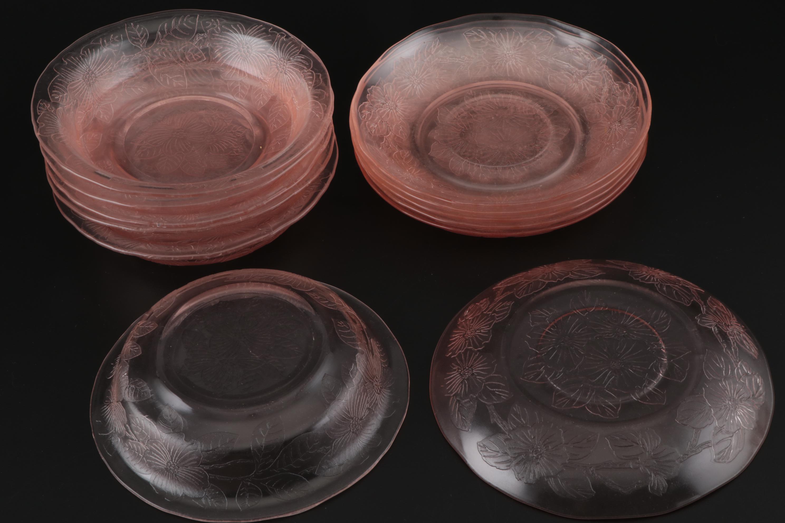 MacBeth-Evans "Dogwood" Pink Depression Glass Dinnerware Pieces, 1930s