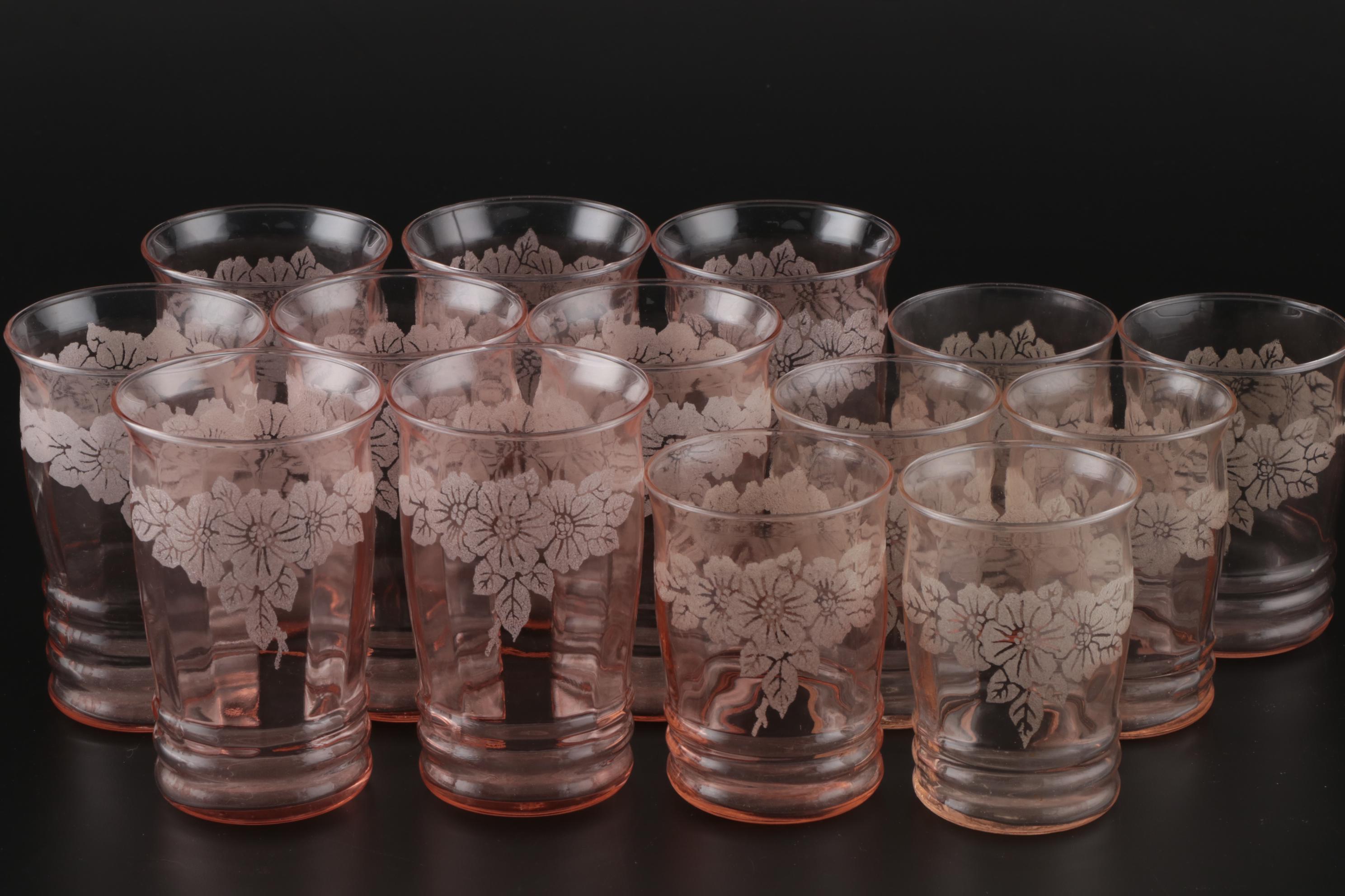 MacBeth-Evans "Dogwood" Pink Depression Glass Dinnerware Pieces, 1930s