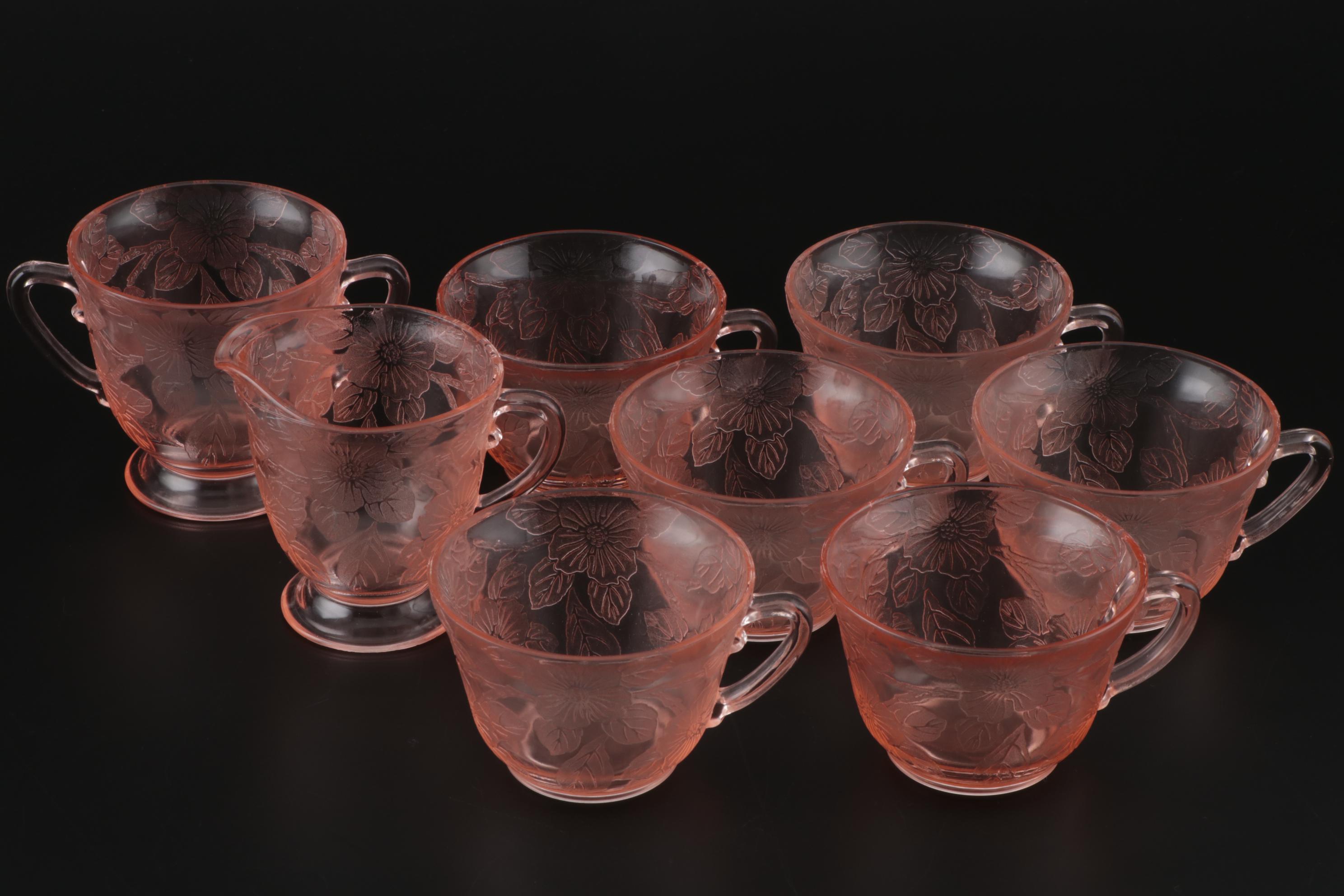 MacBeth-Evans "Dogwood" Pink Depression Glass Dinnerware Pieces, 1930s
