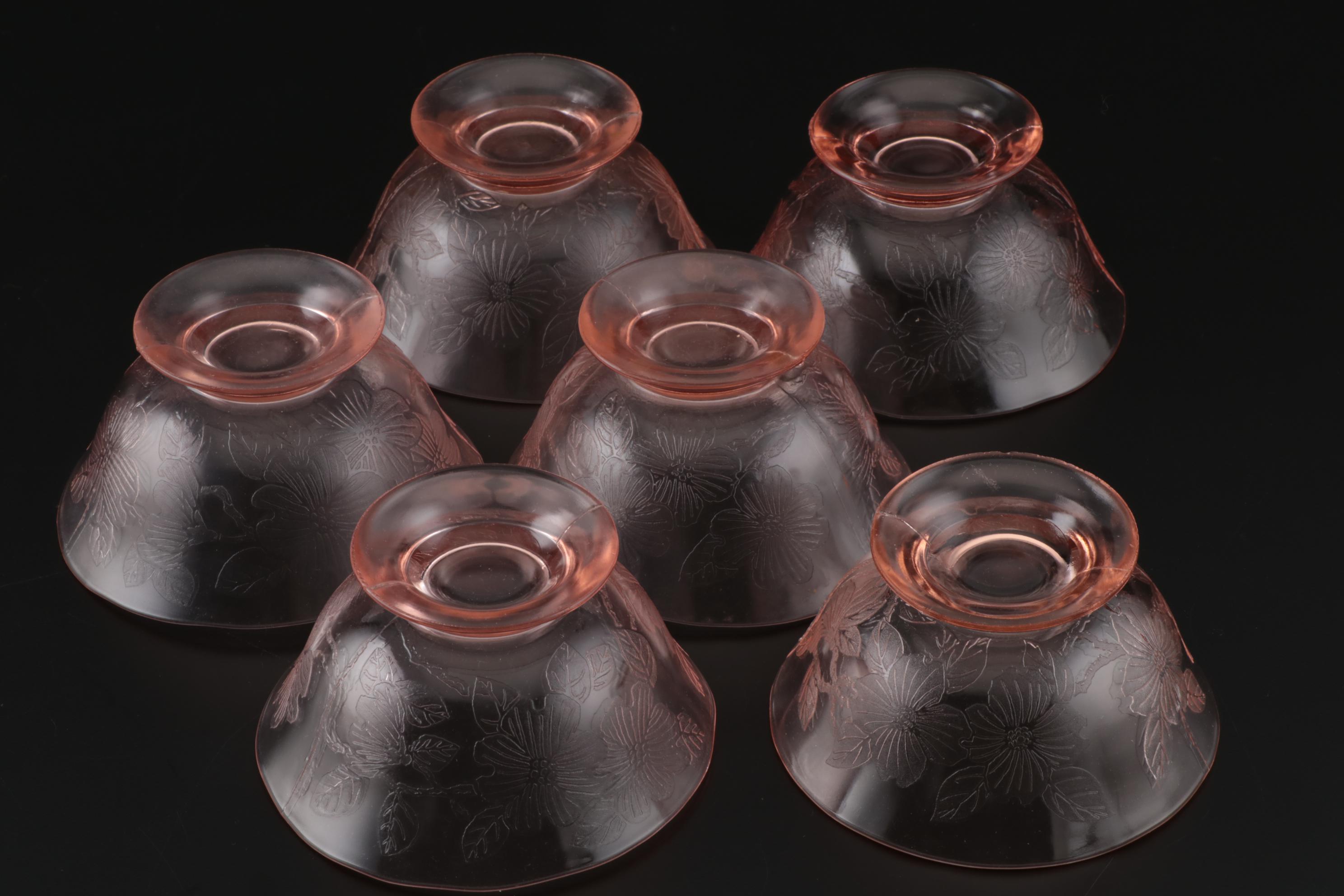 MacBeth-Evans "Dogwood" Pink Depression Glass Dinnerware Pieces, 1930s