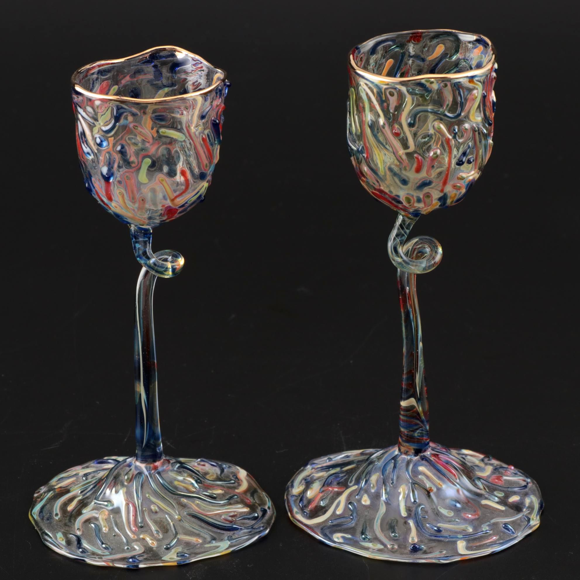 Masami Koda "Hineri" Art Glass Goblets, 1997