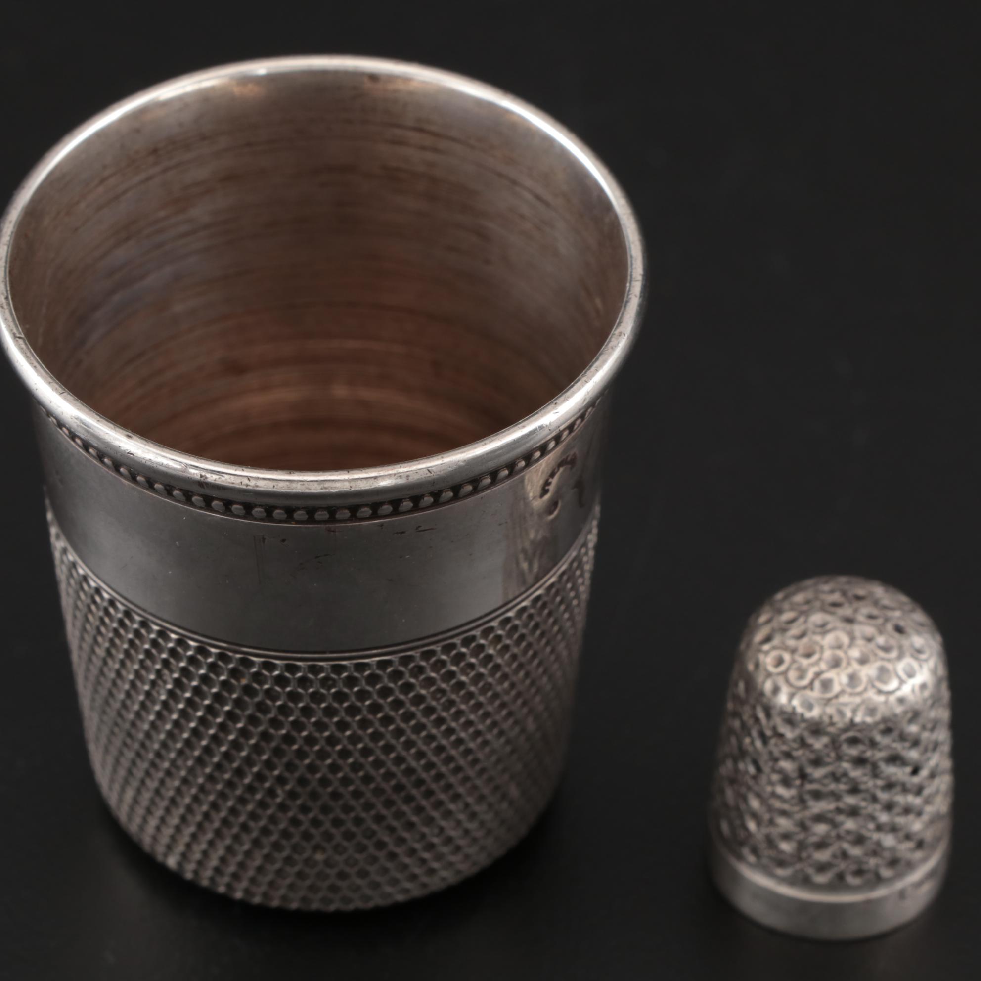 Sterling "Only A Thimble Full" Jigger with James Swann Sterling Thimble