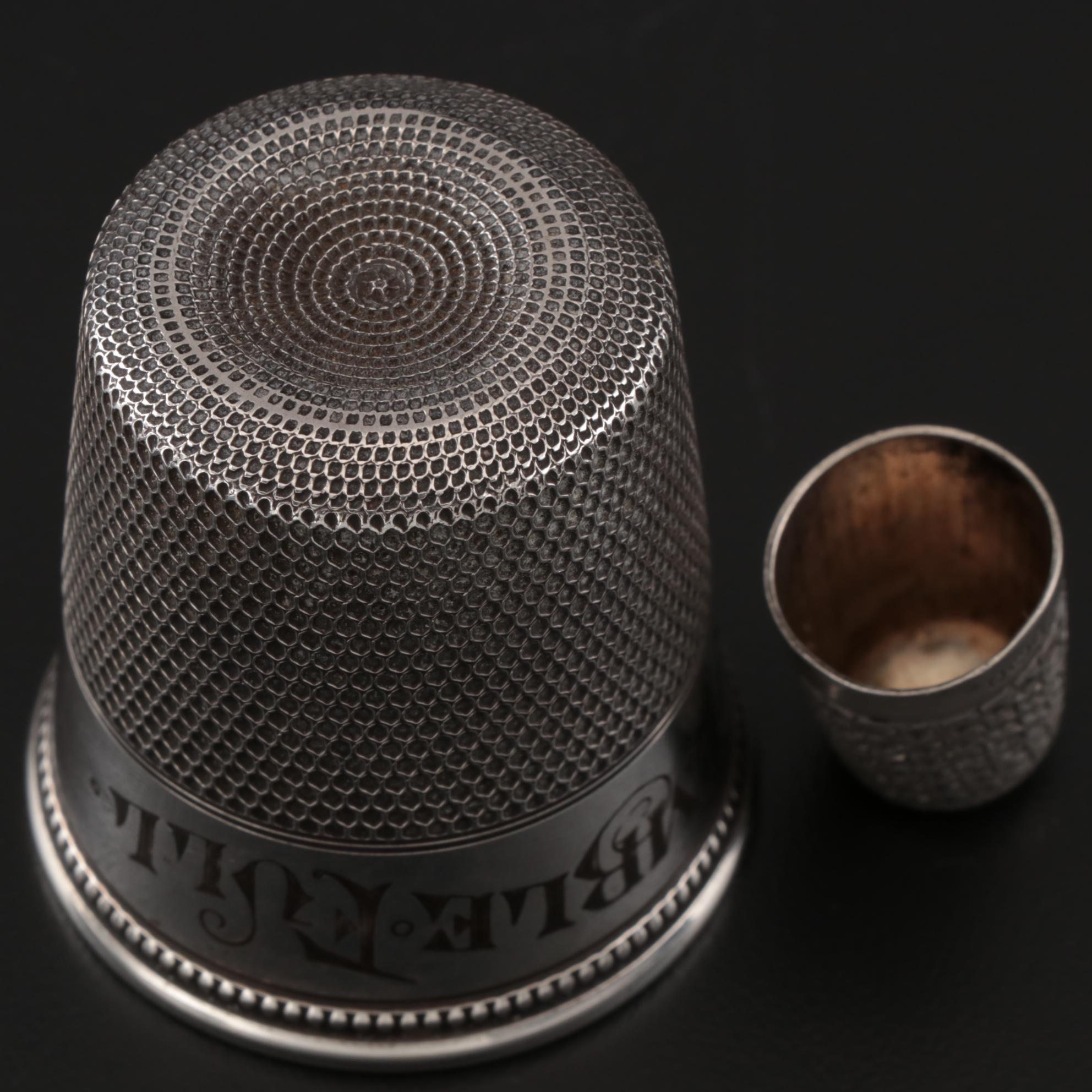 Sterling "Only A Thimble Full" Jigger with James Swann Sterling Thimble