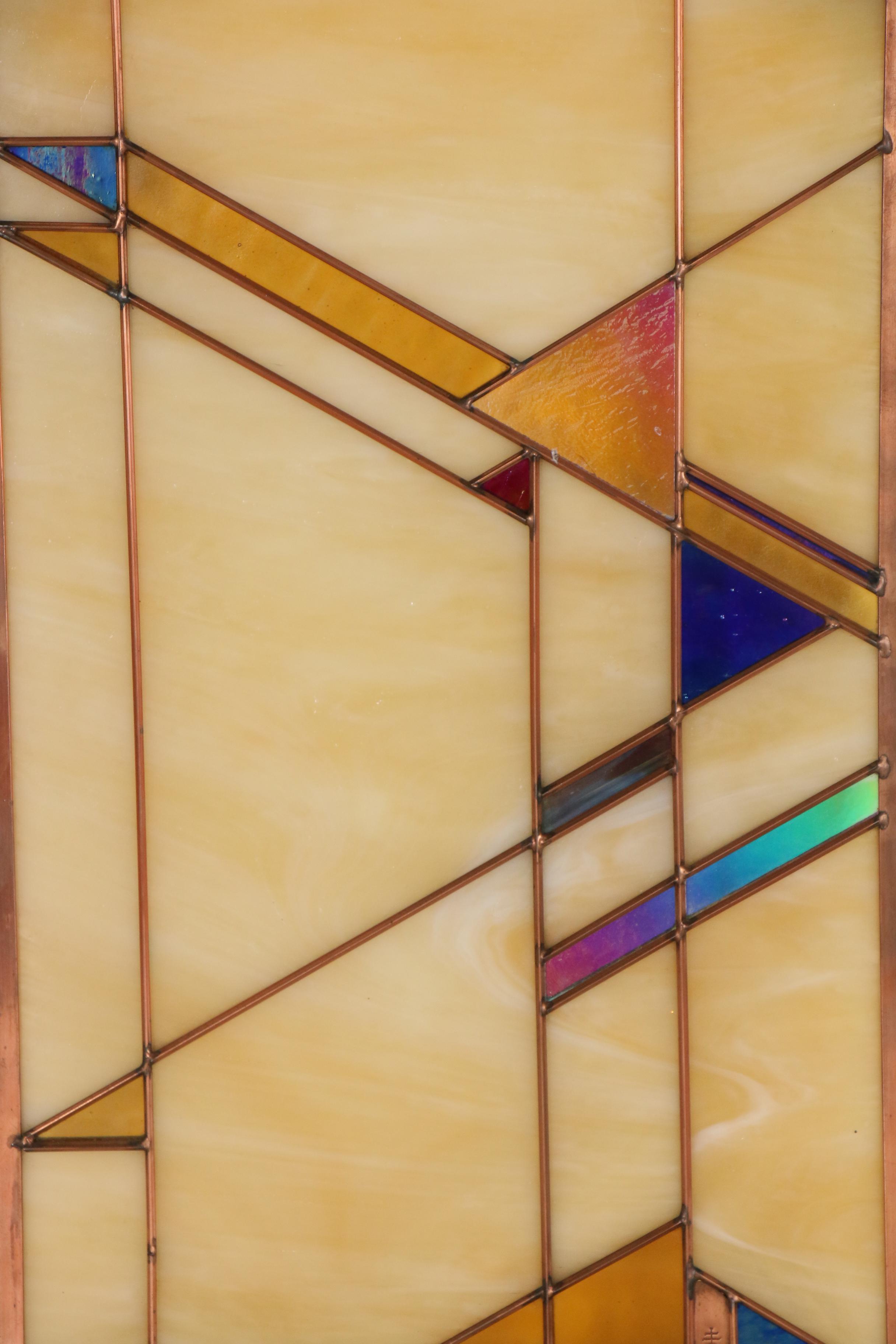Arts and Crafts Style Geometric Stained Glass Window