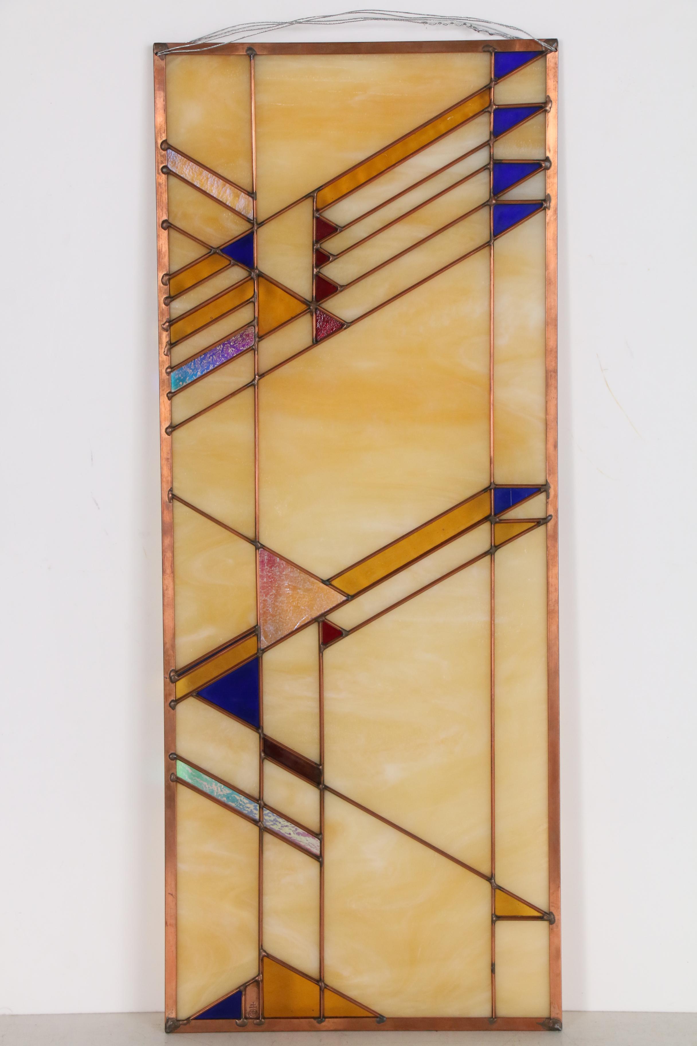 Arts and Crafts Style Geometric Stained Glass Window