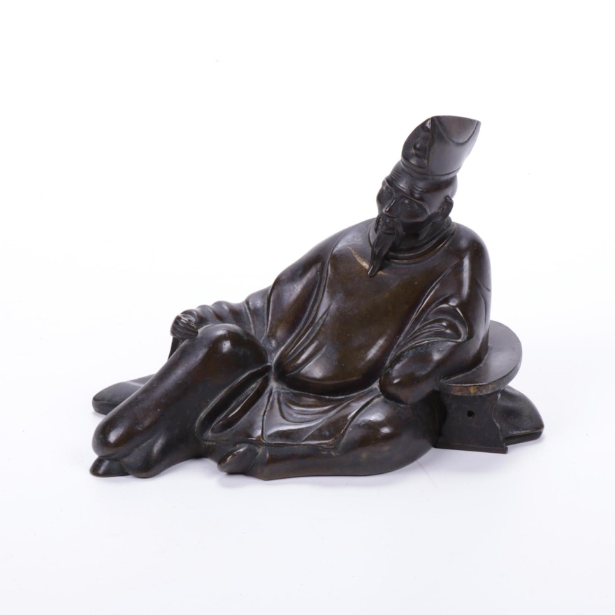 Japanese Bronze Reclining Scholar Figure