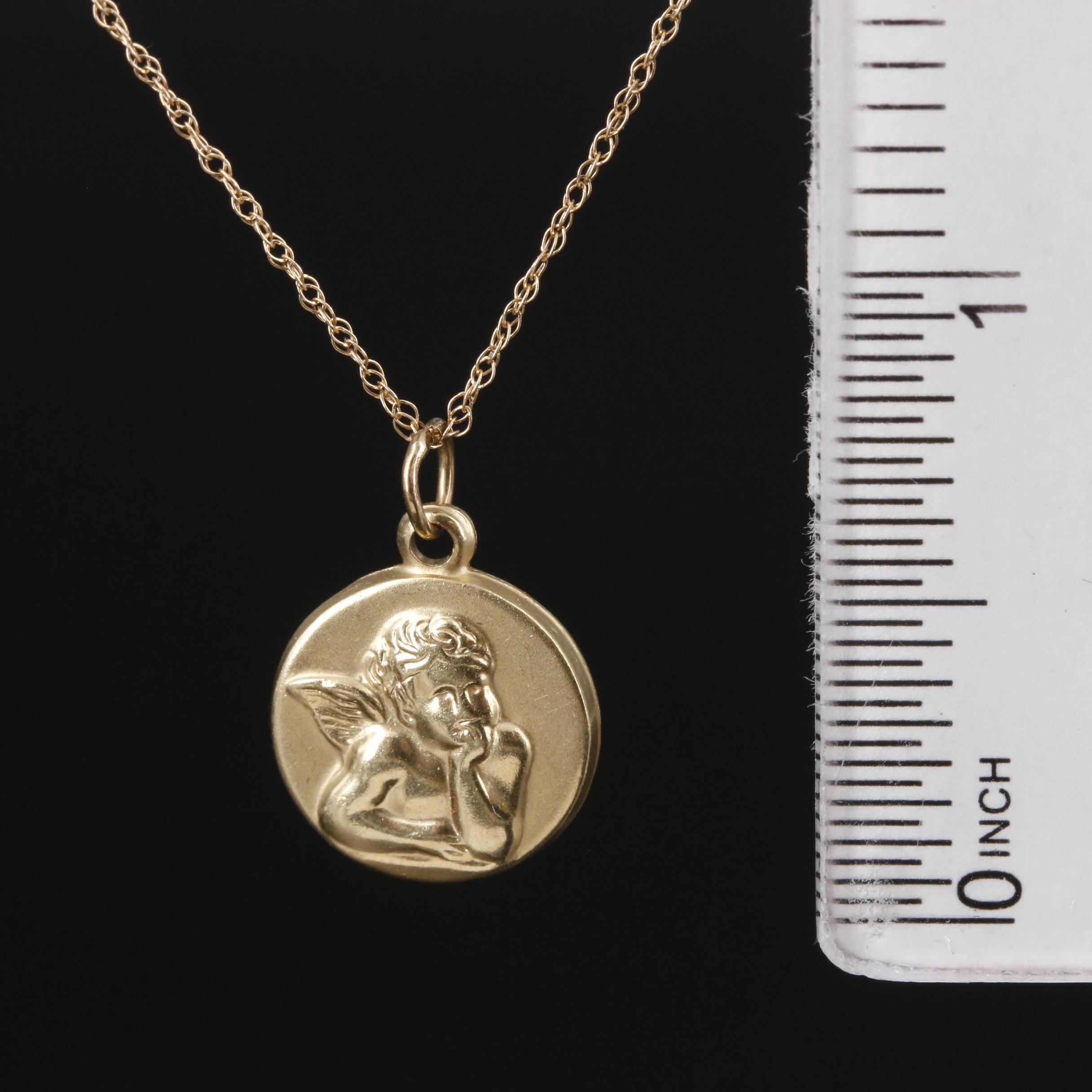 14K Yellow Gold Guardian Angel Pendant On Singapore Chain Necklace