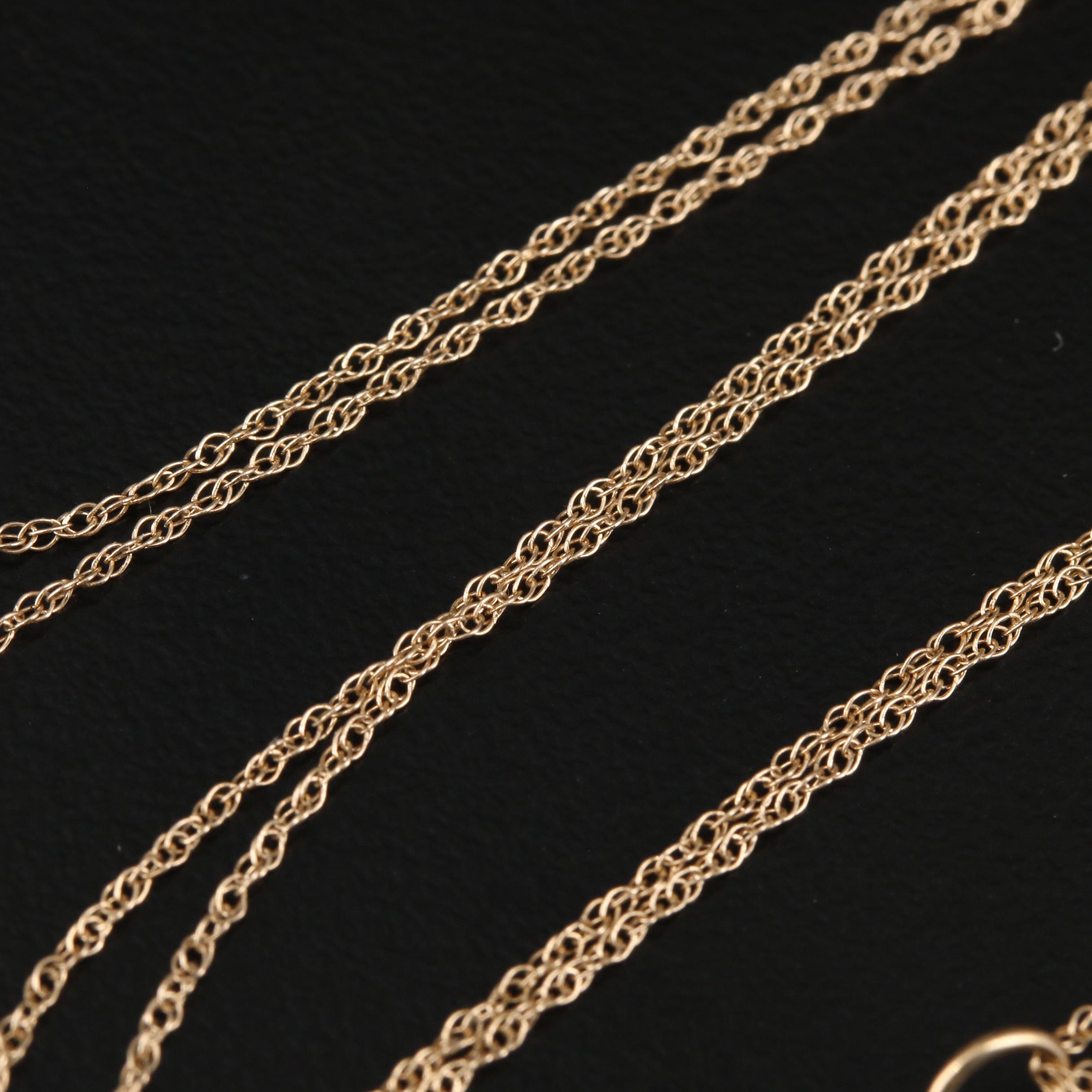 14K Yellow Gold Guardian Angel Pendant On Singapore Chain Necklace