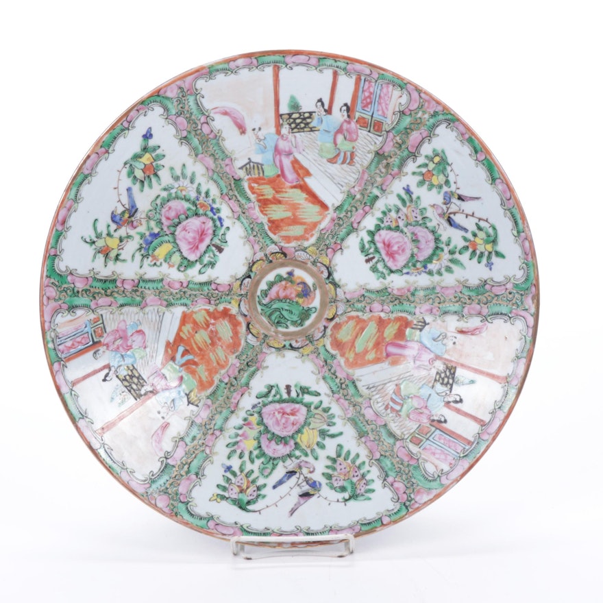 Chinese Hand-Painted Rose Medallion Porcelain Charger