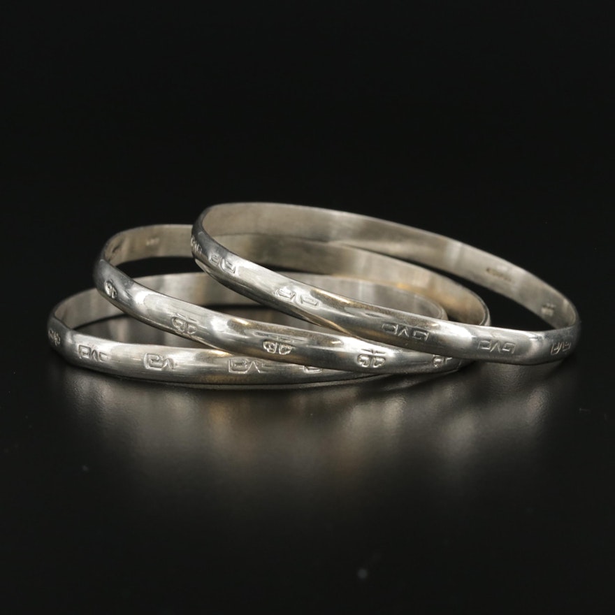 Mexican Sterling Silver Stackable Bangle Bracelets