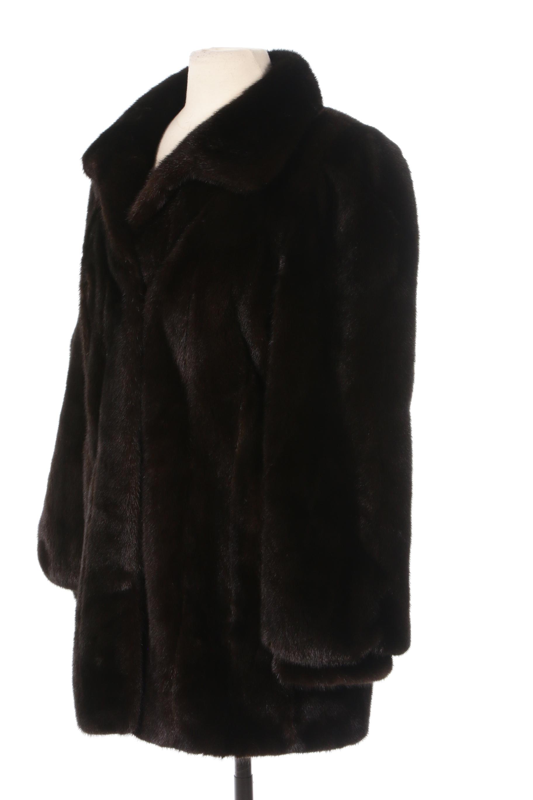 Black Diamond Mink Fur Coat with Banded Cuffs