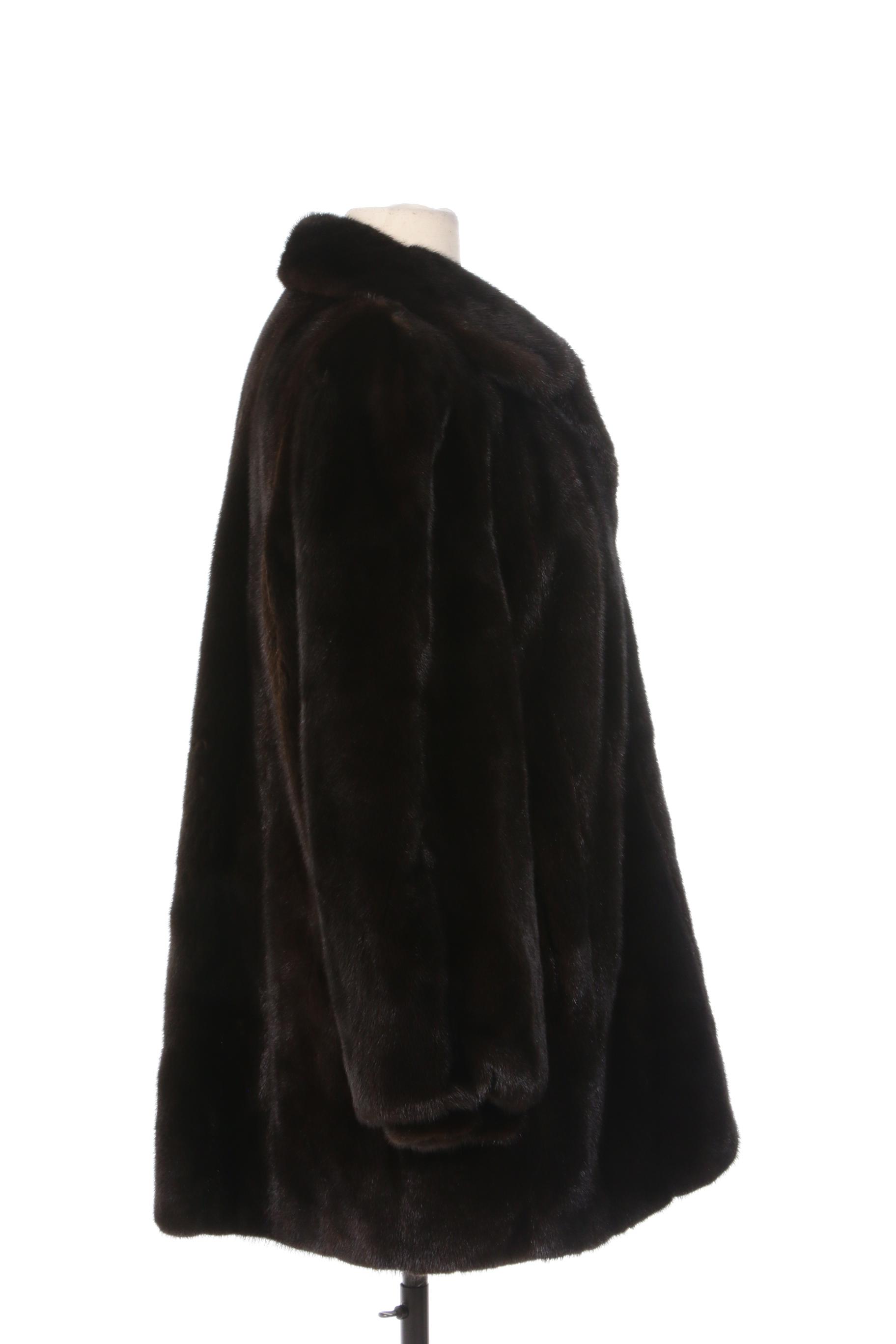 Black Diamond Mink Fur Coat with Banded Cuffs