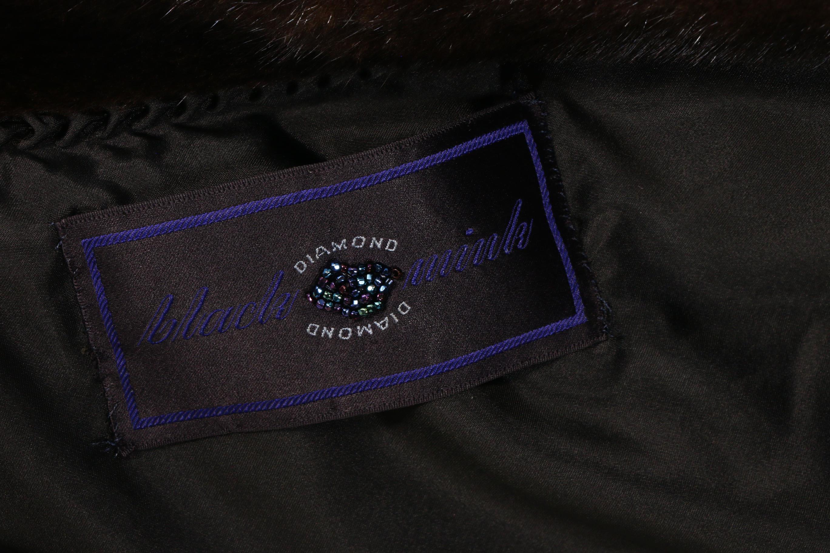 Black Diamond Mink Fur Coat with Banded Cuffs
