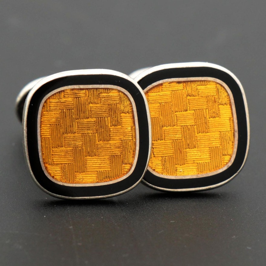 Sterling Silver Enamel Cufflinks with Woven Motif